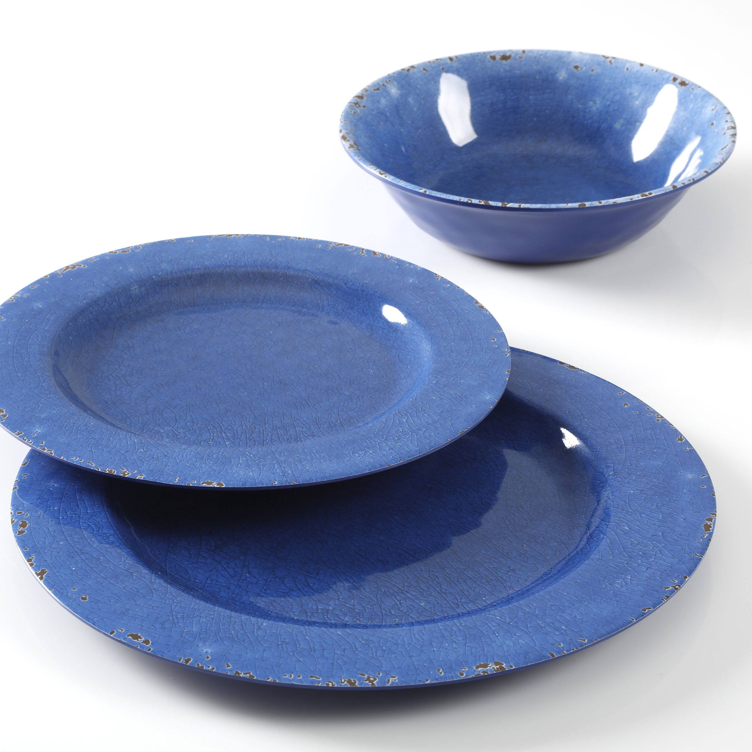 Alt View 1. Studio California - Studio California Mauna 12 Piece Dinnerware Set in Cobalt Blue Crackle Look Decal - Blue.