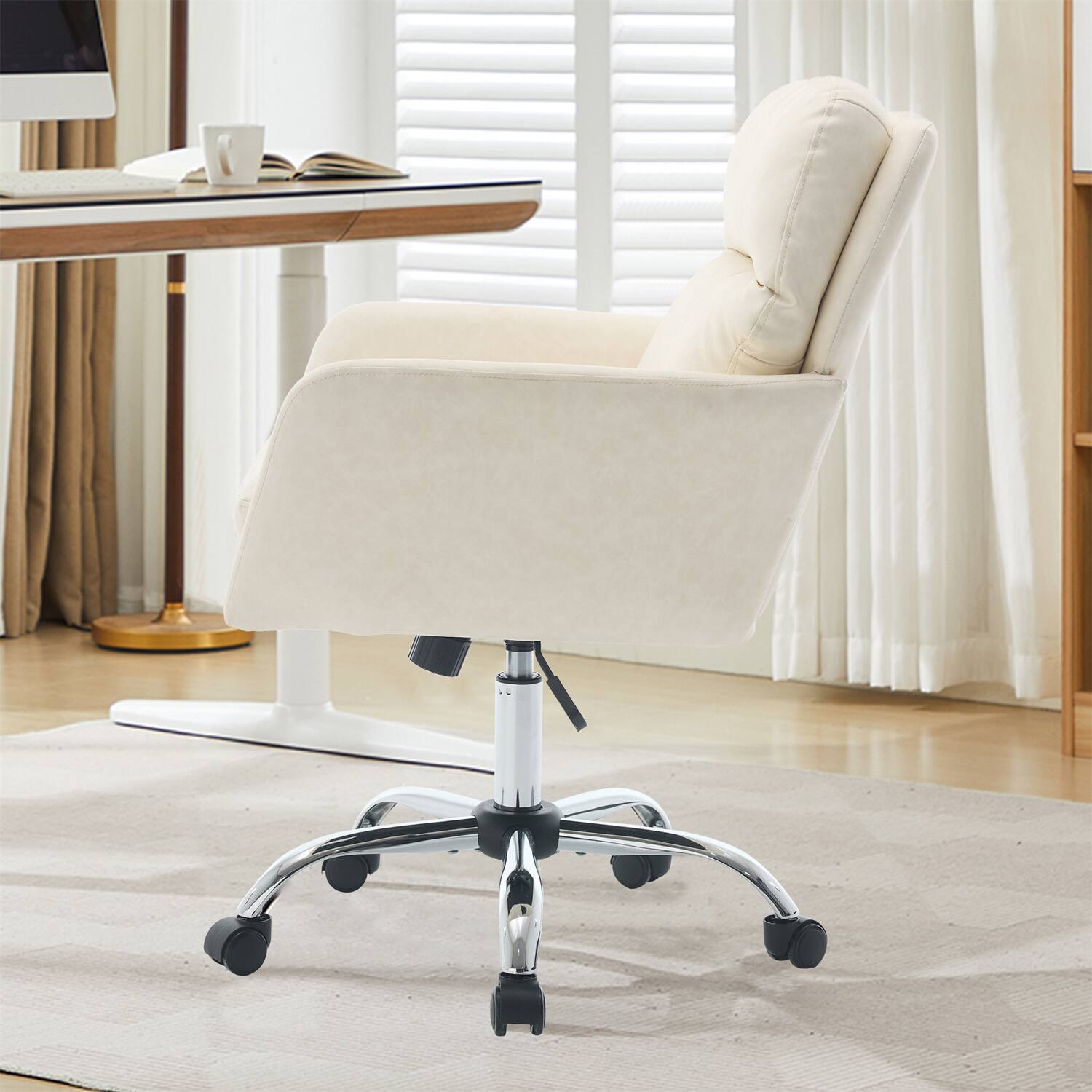 Alt View 1. Forest'nSky - White Artificial Leather Office Chair, Height-Adjustable with Black Base for Home & Office - White.