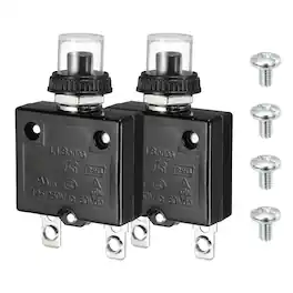 Unique Bargains - 2Set Thermal Circuit Breaker 6A 125/250V AC50V DC Push Button Manual Reset Overload Protector w Waterproof Caps Screws - Black