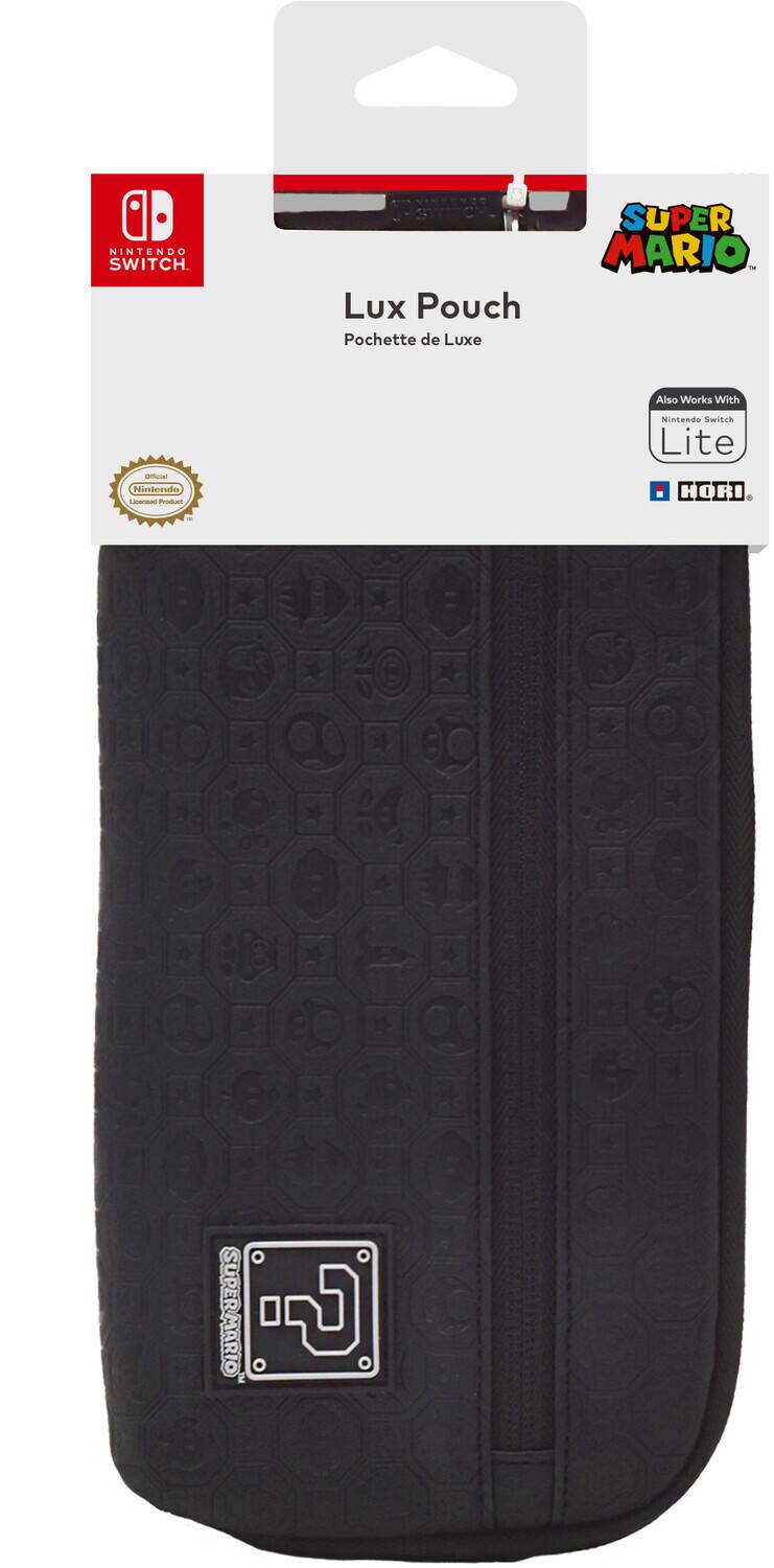 NINTENDO SWITCH  
Lux Pouch  
Pochette de Luxe  

Also Works With  
Nintendo Switch Lite  

HORI  
SUPER MARIO