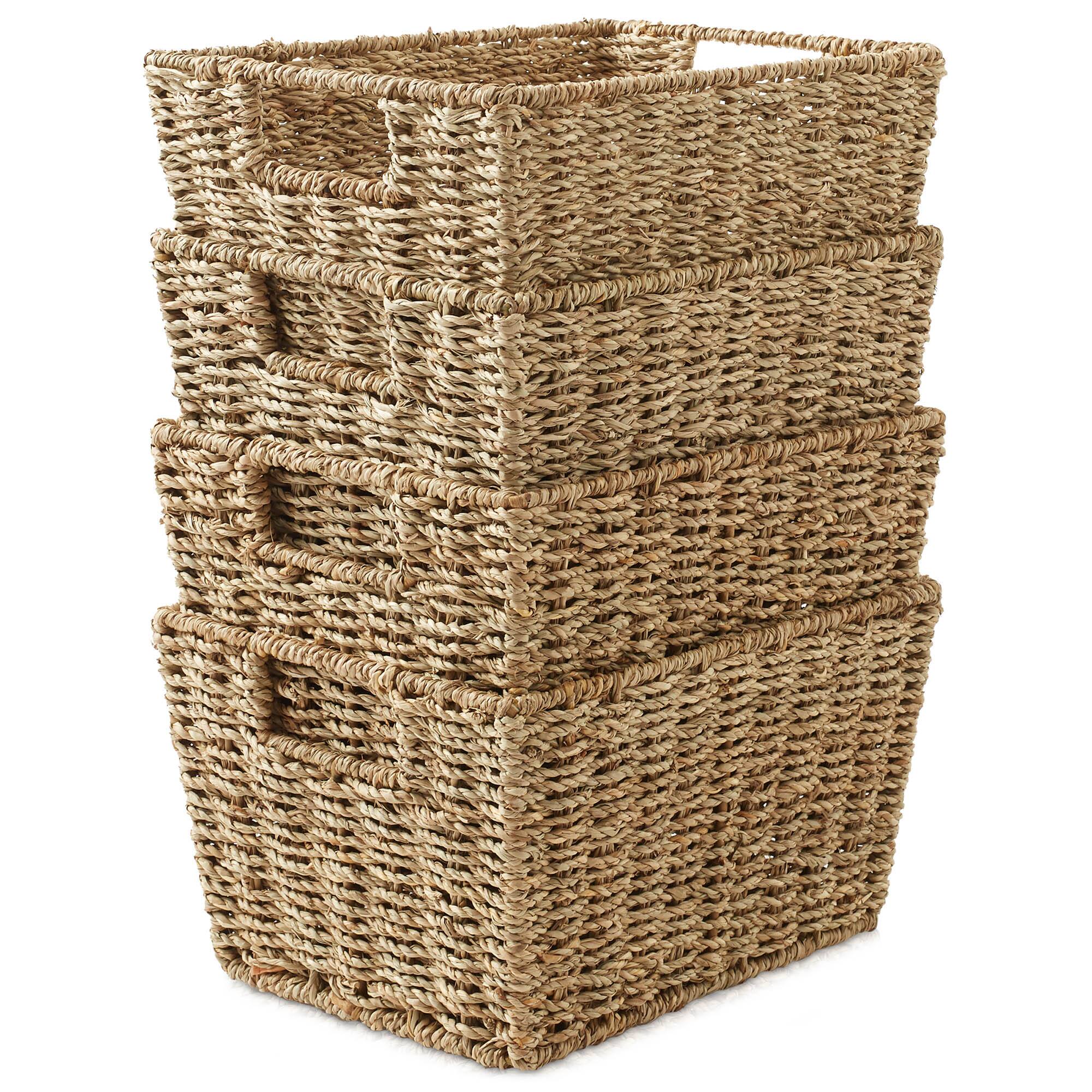 Alt View 1. Casafield - 4pk Hyacinth Seagrass Storage Baskets with Handles for Shelves - Natural - Seagrass.