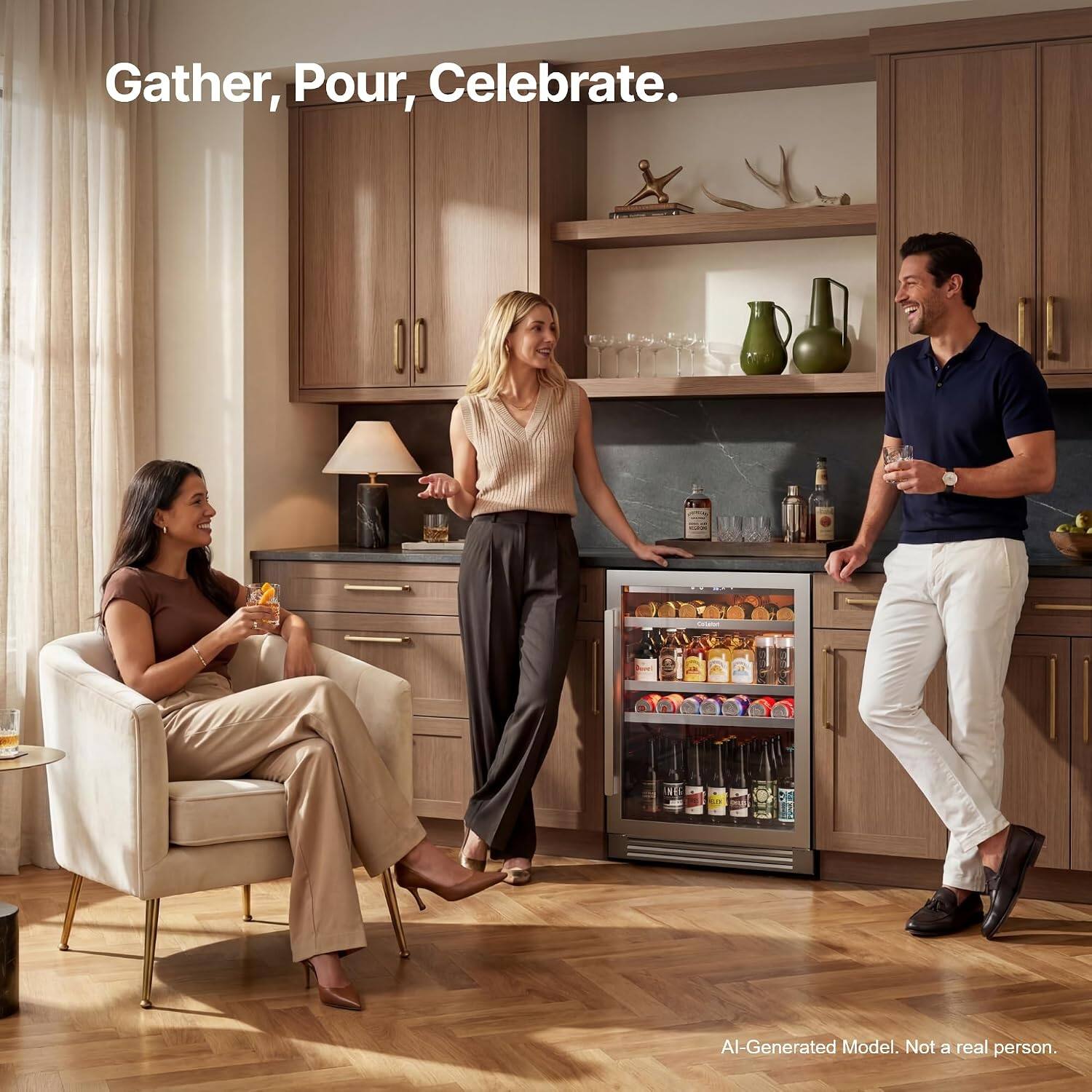 Gather, Pour, Celebrate.  
AI-Generated Model. Not a real person.