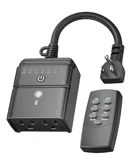 BN-LINK - Outdoor Timer for Lights, 100FT Remote Control 2 Outlets, Dusk-To-Dawn+2/4/6/8H Countdown - Black