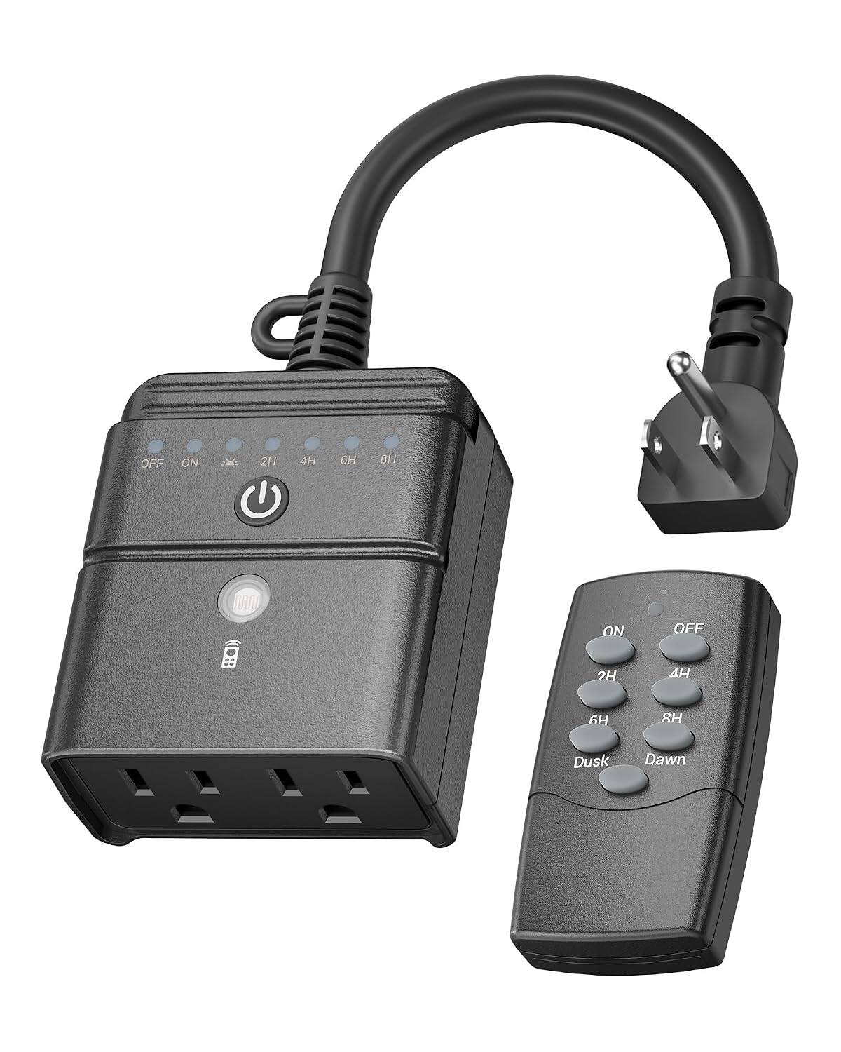 Outside Timer BN LINK Outdoor Timer for Lights, 100FT Remote Control 2 Outlets, Dusk ...