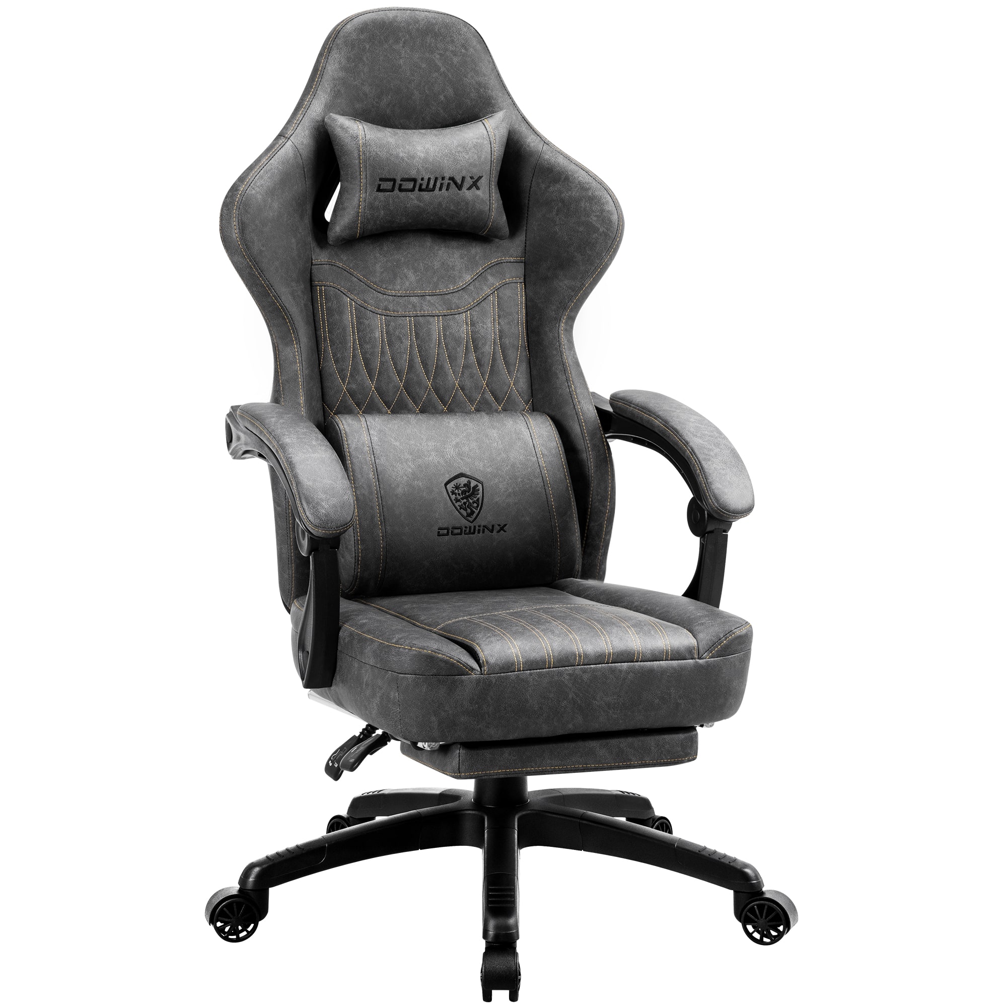 Dowinx - Gaming Chair with Pocket Spring Cushion, Breathable PU Leather Game Chair, Ergonomic Computer Chair with Lumbar Support - Gray
