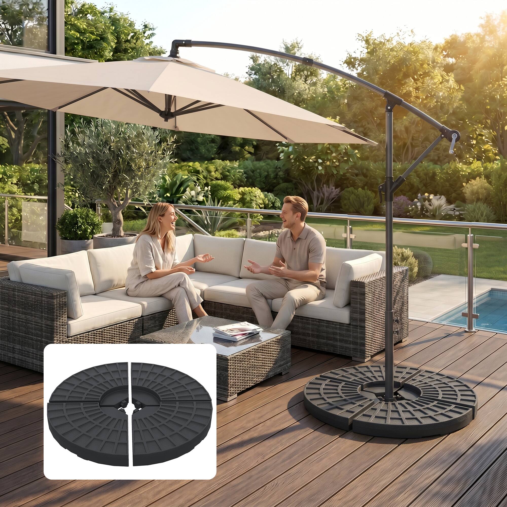Alt View 8. Outsunny - Large 4 Piece Round Fillable Weighted Offset Market Patio Umbrella - Black.