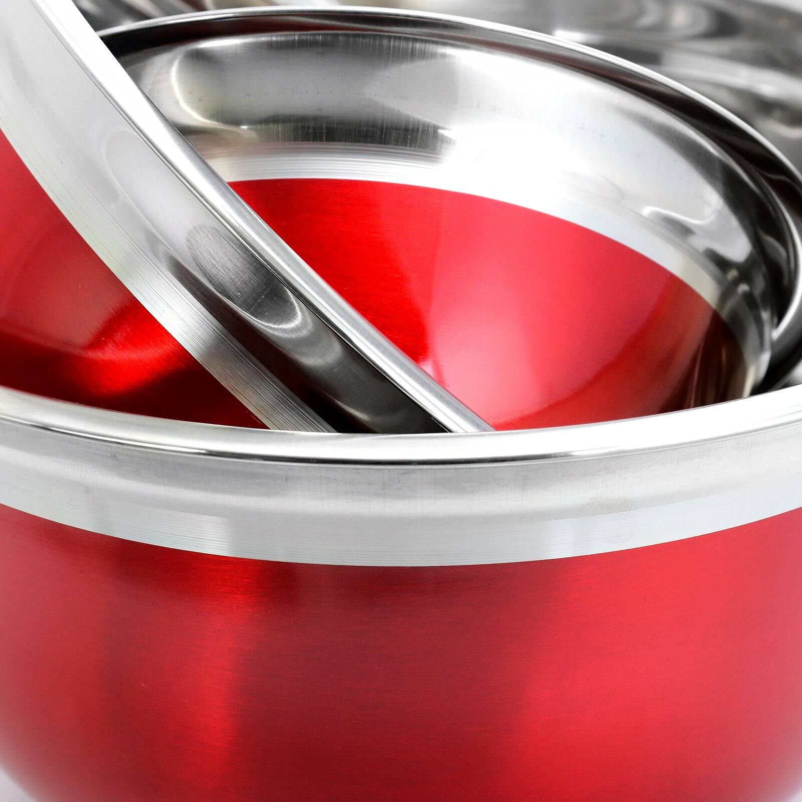 Alt View 5. Oster - Oster Rosamond 3 Piece Stainless Steel Round Mixing Bowls in Red - Red.