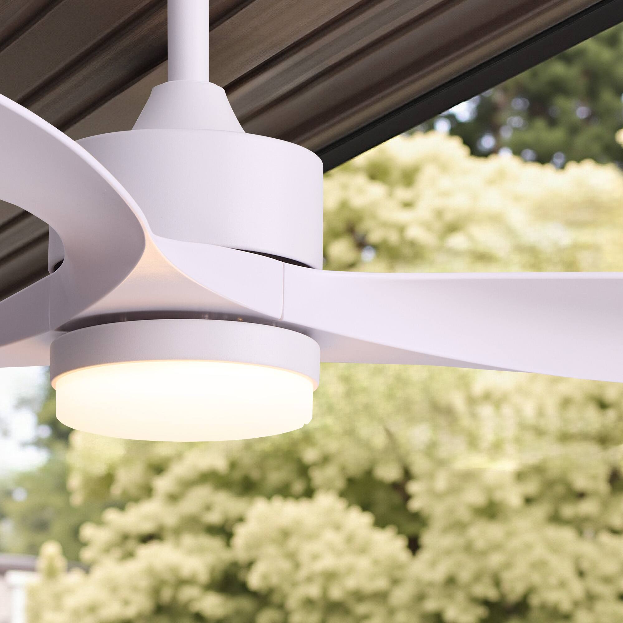 Alt View 4. Siljoy - 52 inch 3 Blade All White Cream Style Ceiling Fan with LED Light and Remote for Bedroom and Living Room - White.