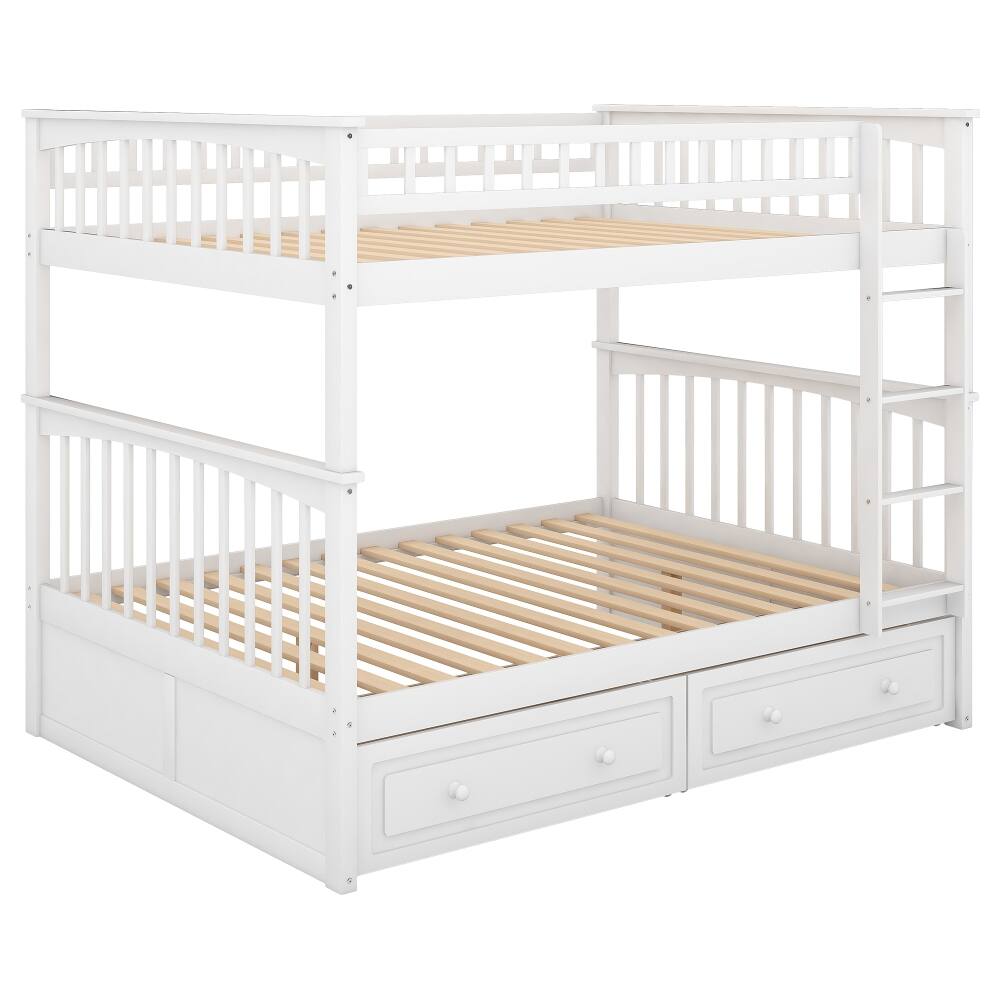 Alt View 6. Loheer - Loheer Full Over Full Bunk Bed with Drawers White Convertible Solid Wood - White.