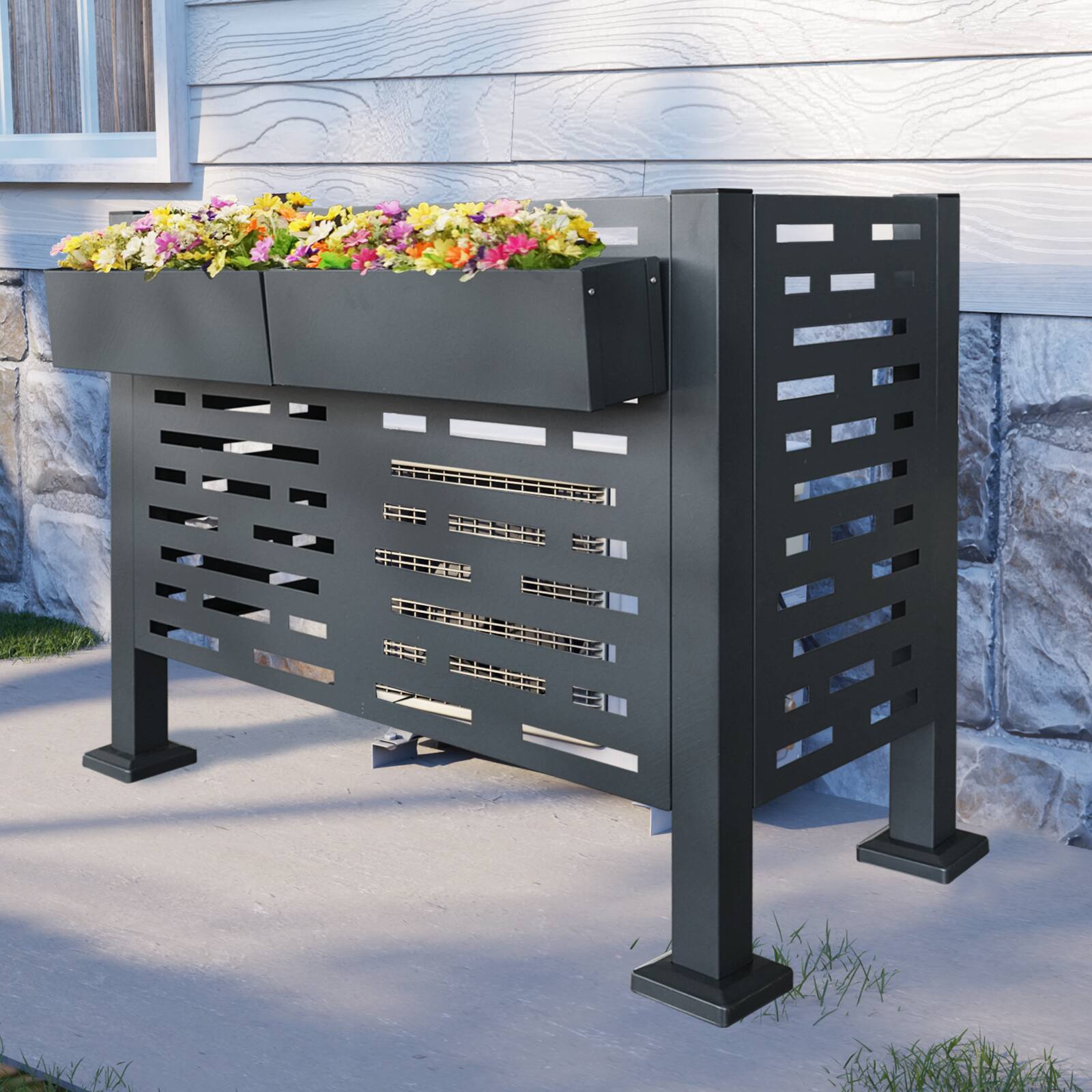 Angle. Mondawe - 4ftx2ft Air Conditioner Fence for Outdoor Units - Charcoal.