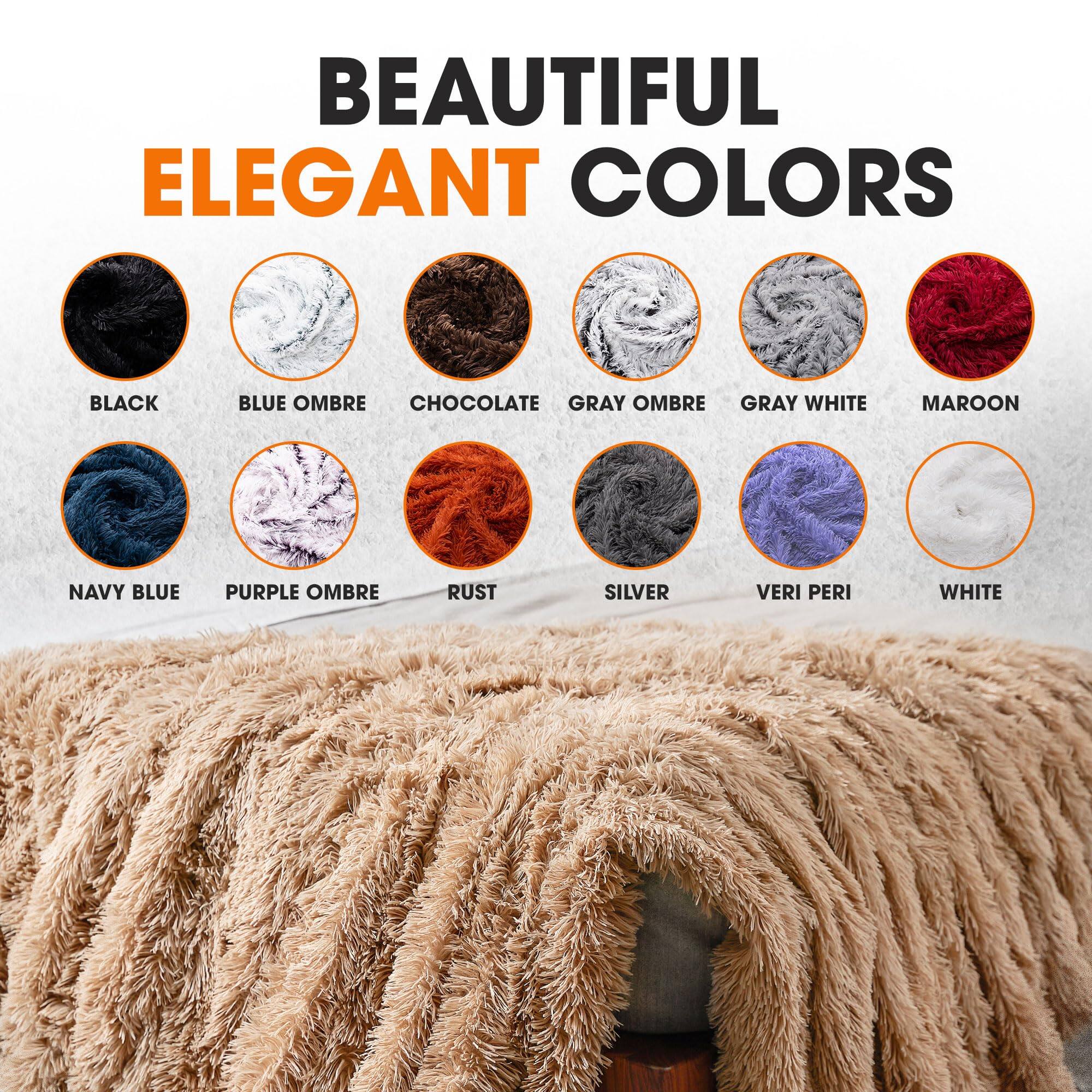 Cheer Collection Reversible Faux Fur Long Shaggy Hair Accent Throw