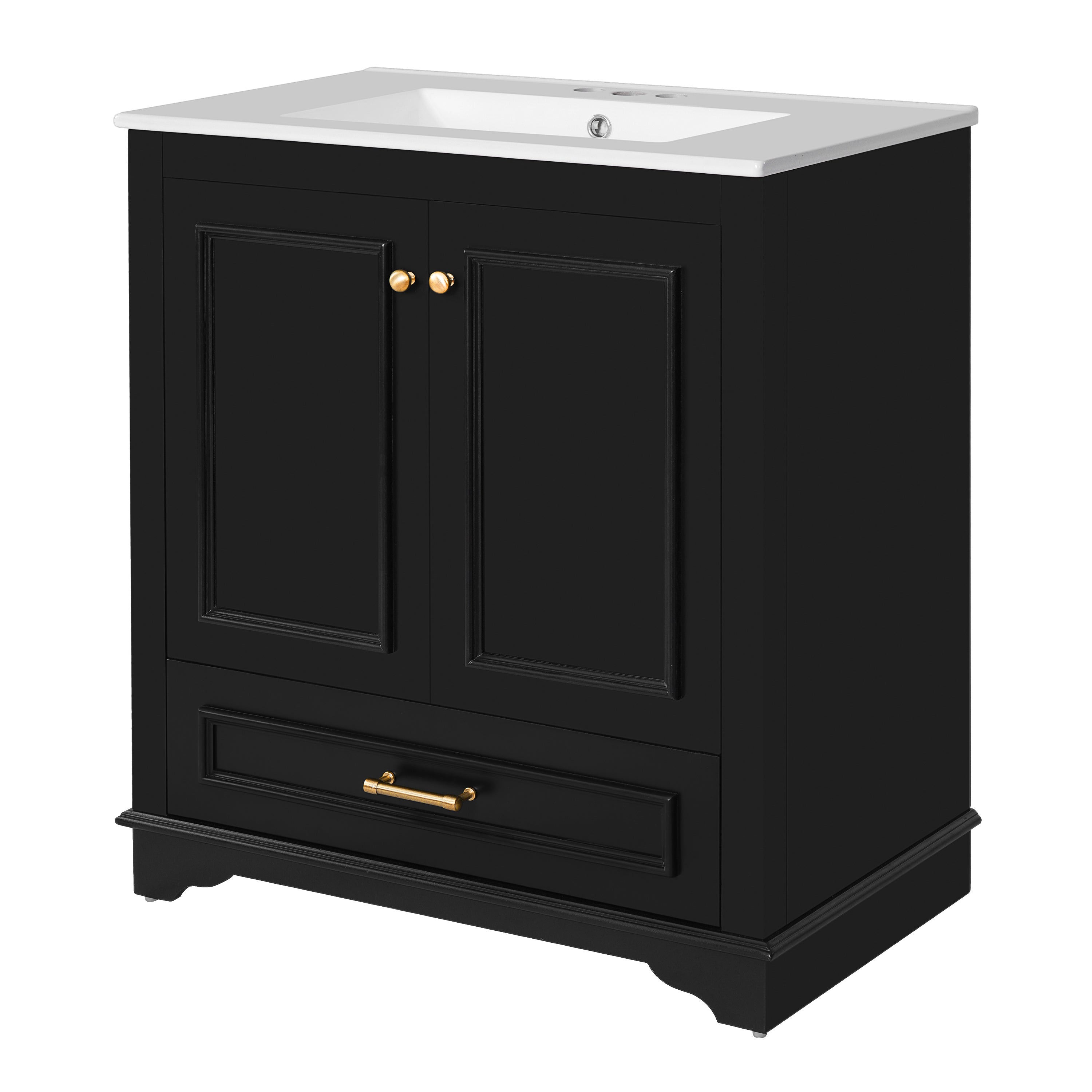 Alt View 10. Boyel Living - 30 Inch Bathroom Vanity with Ceramic Sink Solid Wood Frame Black - Black.