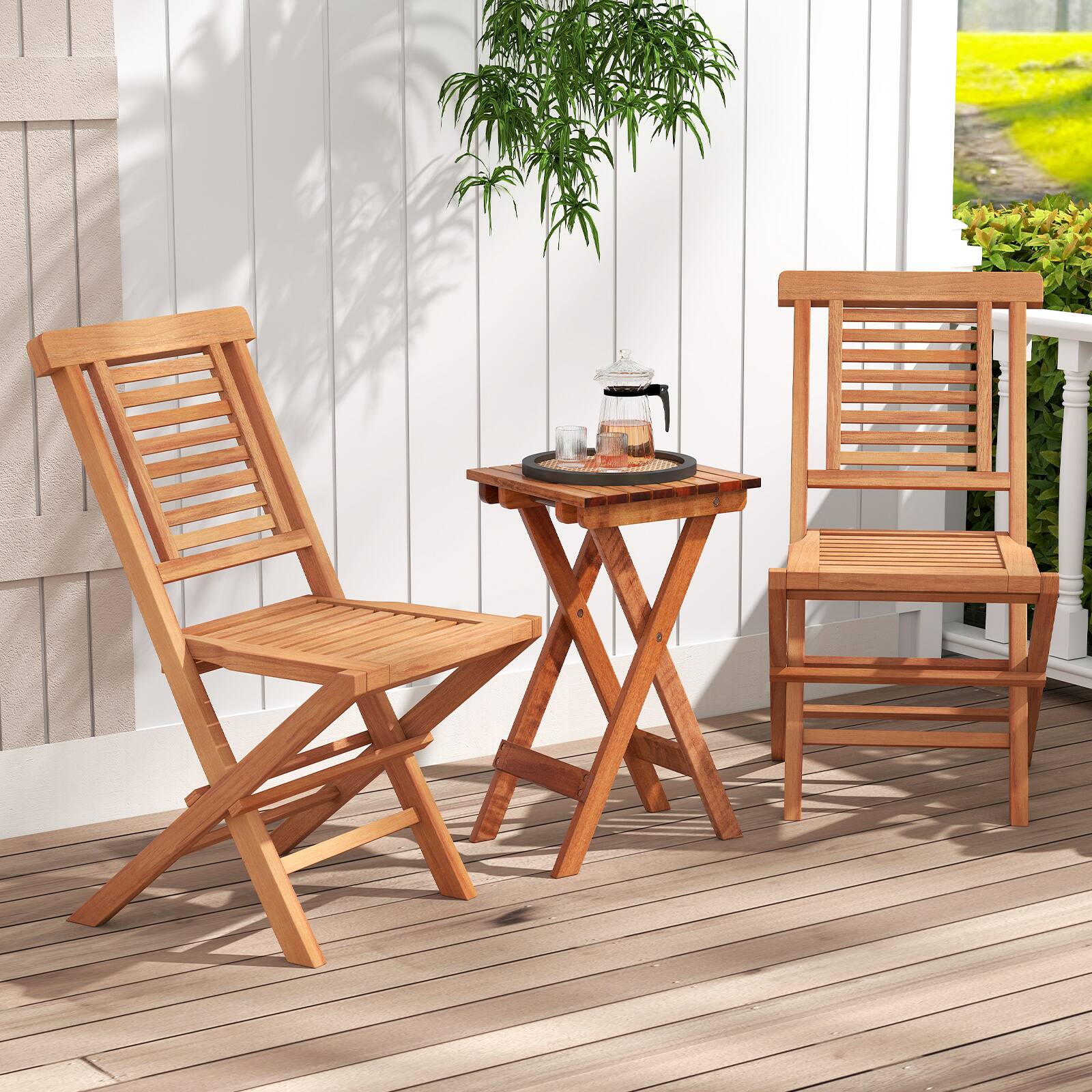 Alt View 3. Costway - Costway 4PCS Outdoor Dining Chairs Teak Wood Folding Patio Chairs with X-Shaped Support - Natural.