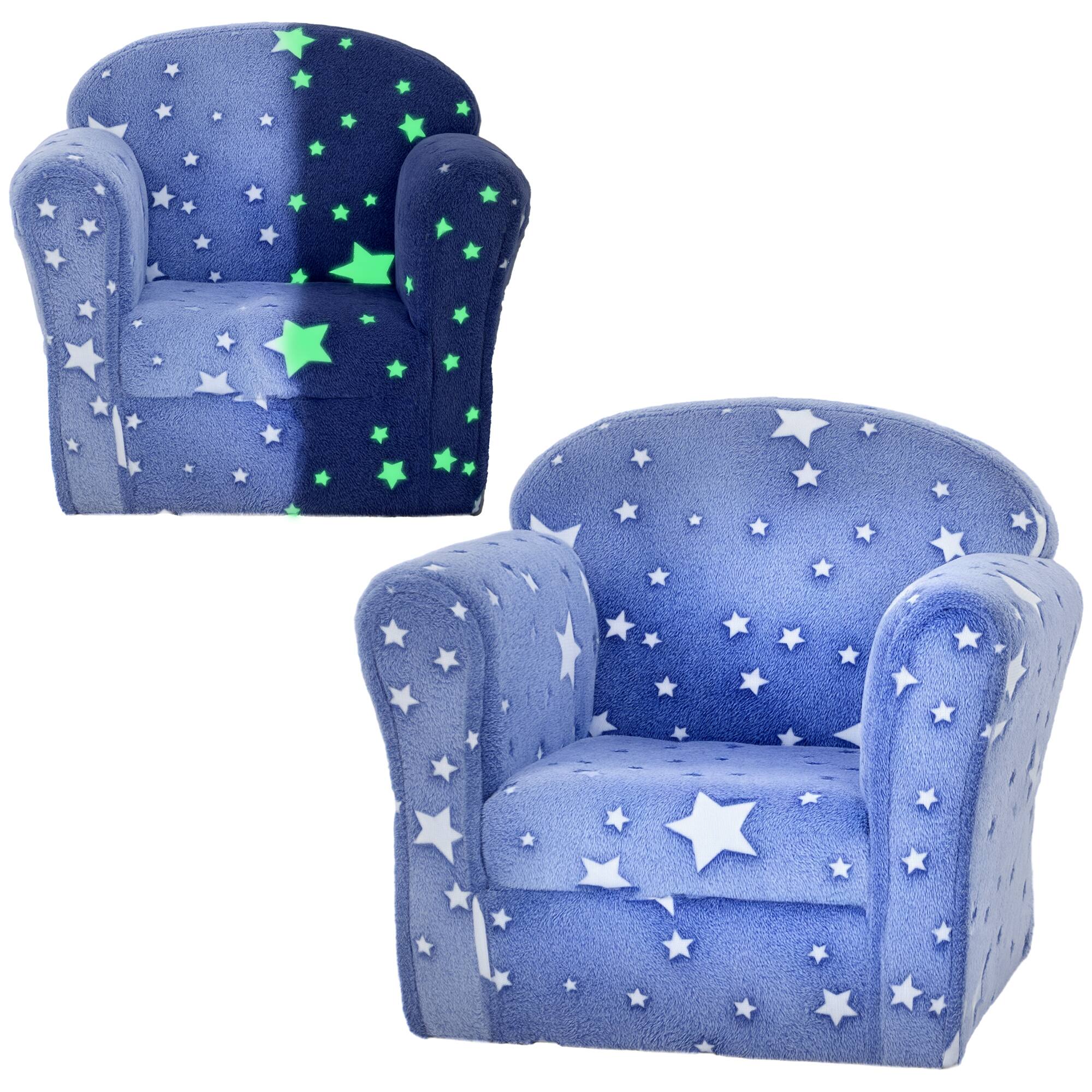 Front. Qaba - Kids Sofa Chair, Toddler Sofa with Glow in The Dark Fairy Design & Wooden Frame, Upholstered Baby Armrest Chair - Blue.