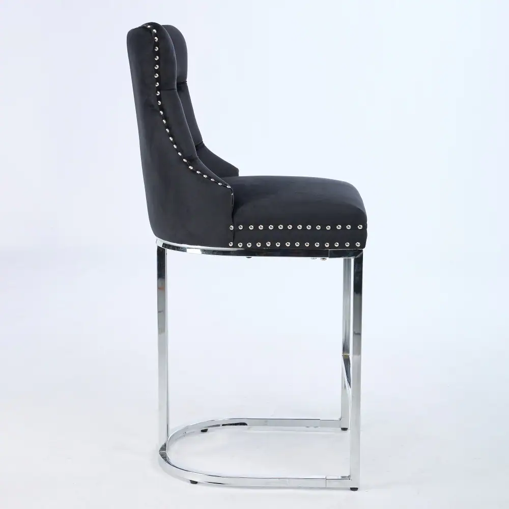 Alt View 2. Loheer - Loheer Counter Height Bar Stools Set of 2 Black Velvet Tufted Kitchen Island Chairs with Metal Legs - Black.