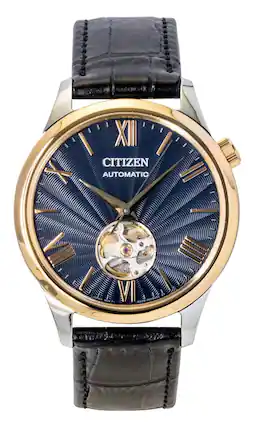 Citizen - Leather Strap Open Heart Dial Automatic NH9136-02L Men's Watch - Blue