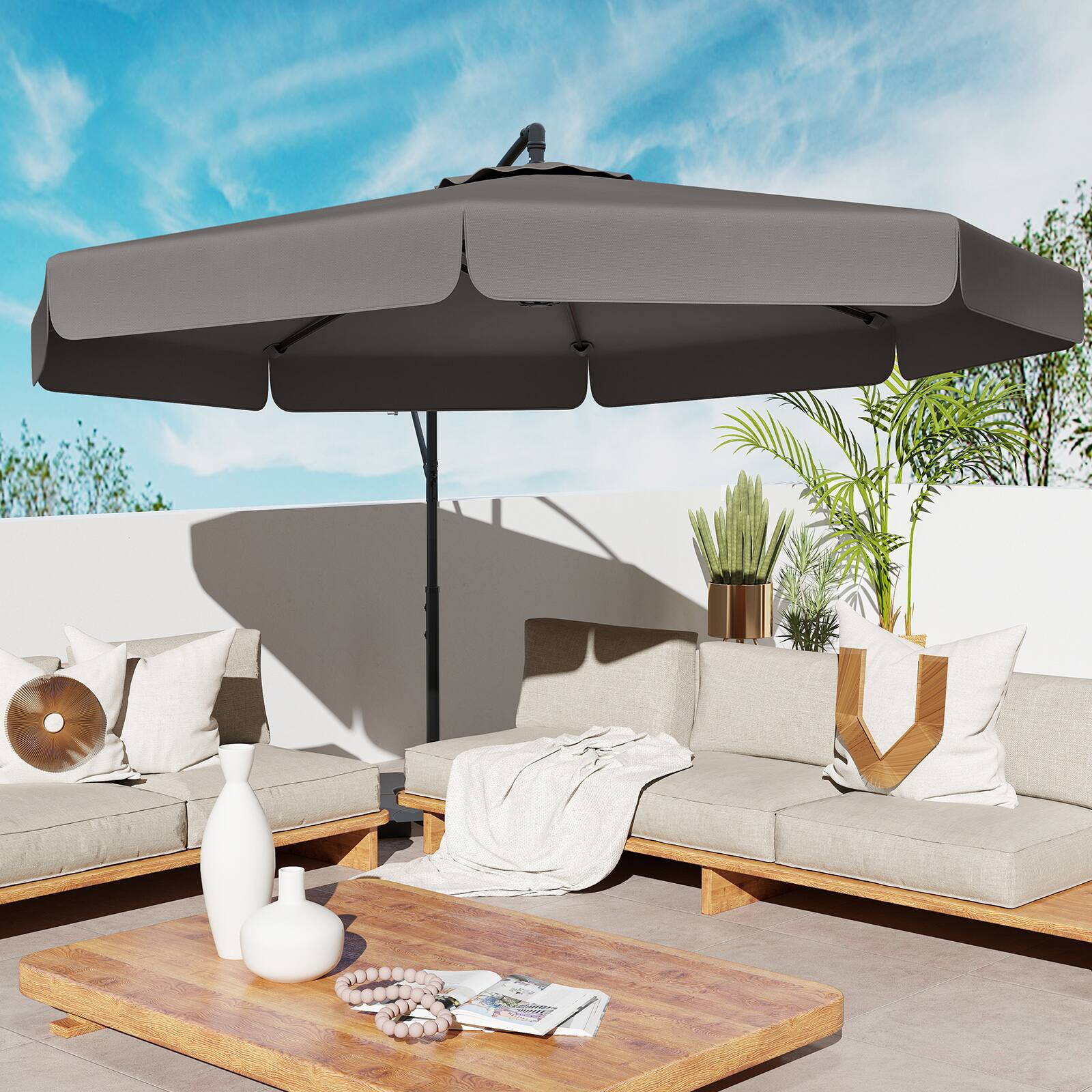 Alt View 3. Gymax - Gymax 10FT Offset Hanging Umbrella Patio Cantilever Umbrella w/ Easy Tilt Adjustment Gray - Gray.