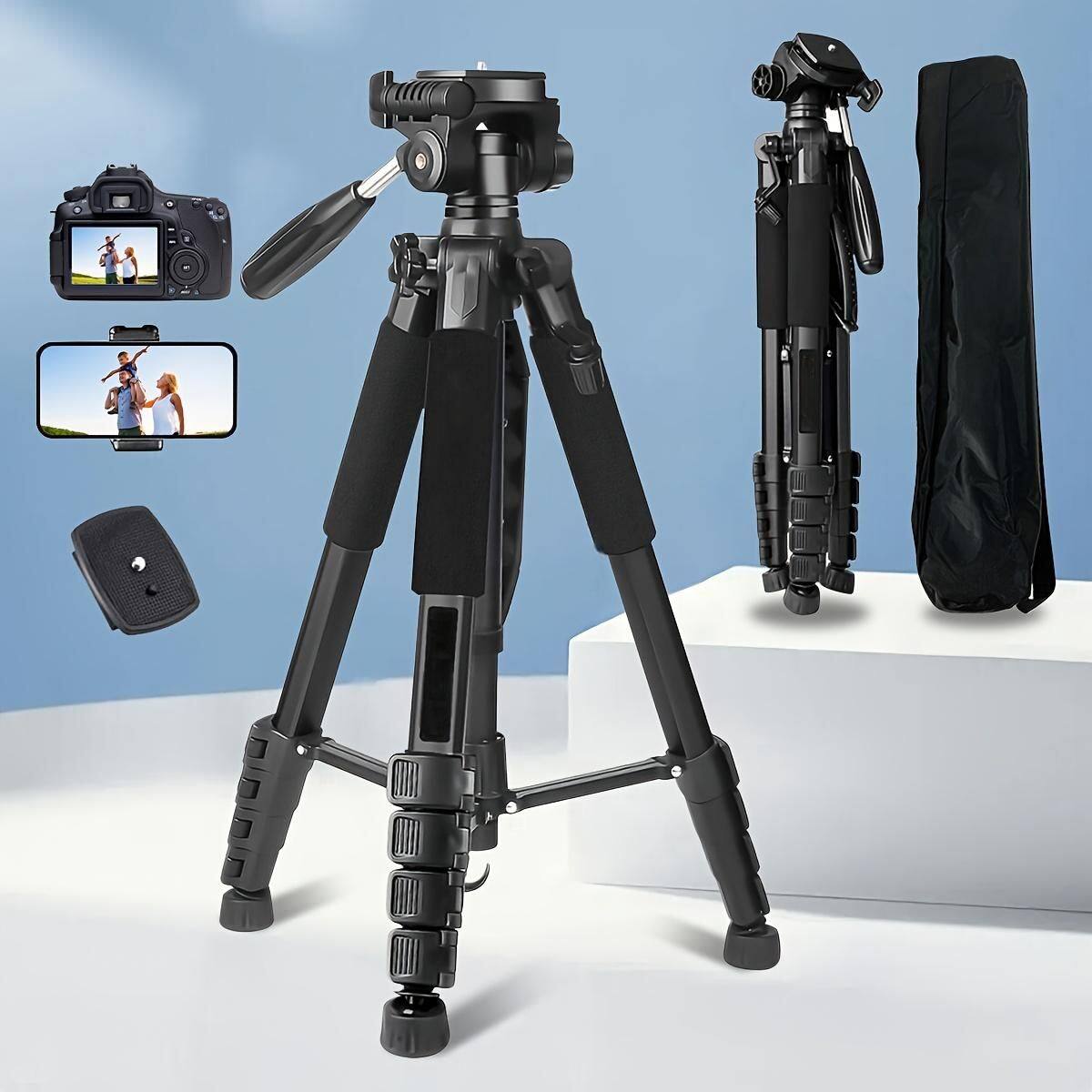 ZACHVO - 74" Aluminum Camera Tripod Stand with Quick Release Plates & Phone Adapter for DSLR, iPhone, Projector - Black