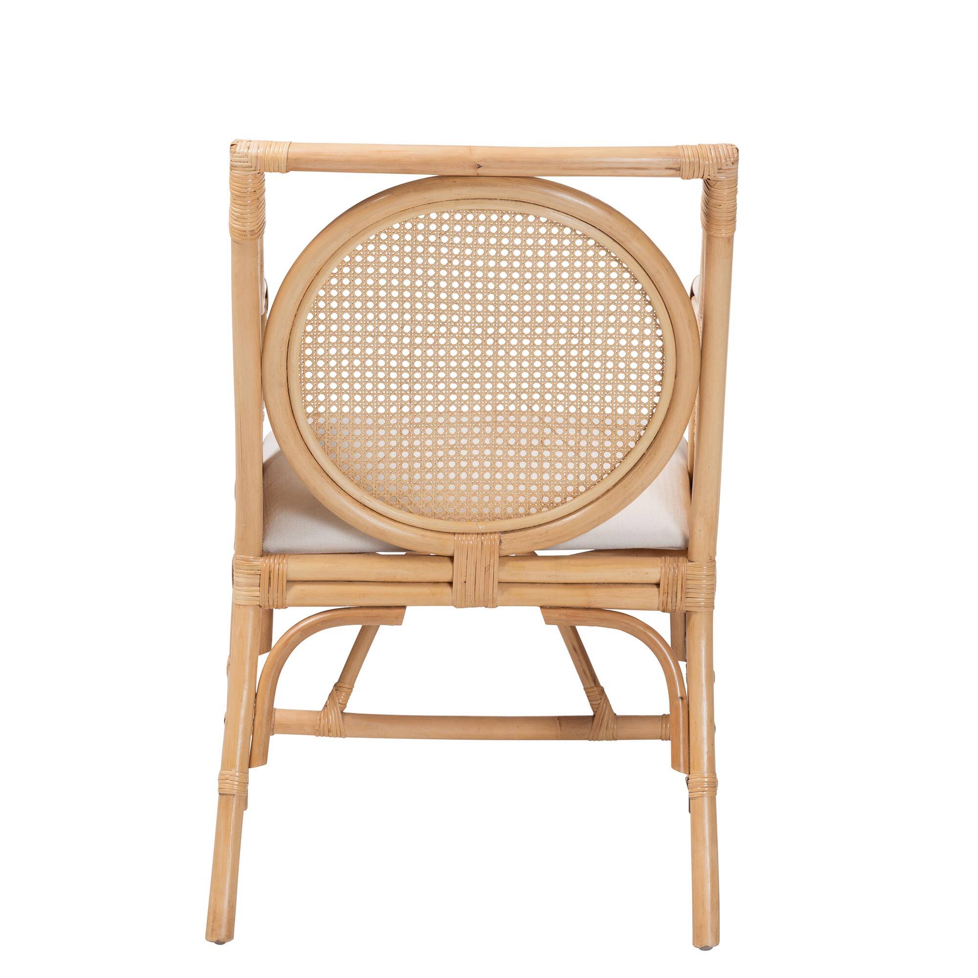 Back. bali & pari - Matt Natural Rattan Armchair with Upholstered Seat - Natural Rattan/White.