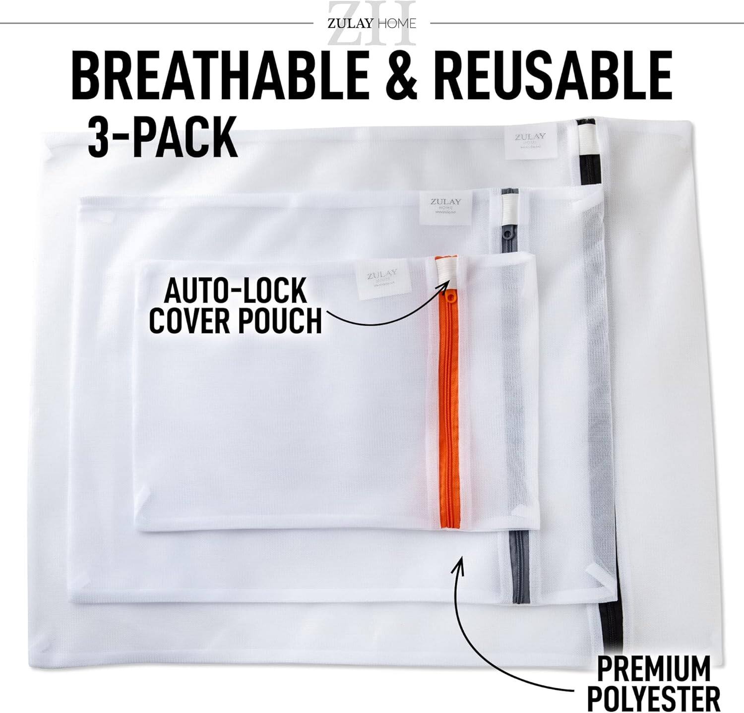 ZULAY HOME BREATHABLE & REUSABLE 3-PACK  
ZULAY AUTO-LOCK COVER POUCH  
ZULAY PREMIUM POLYESTER