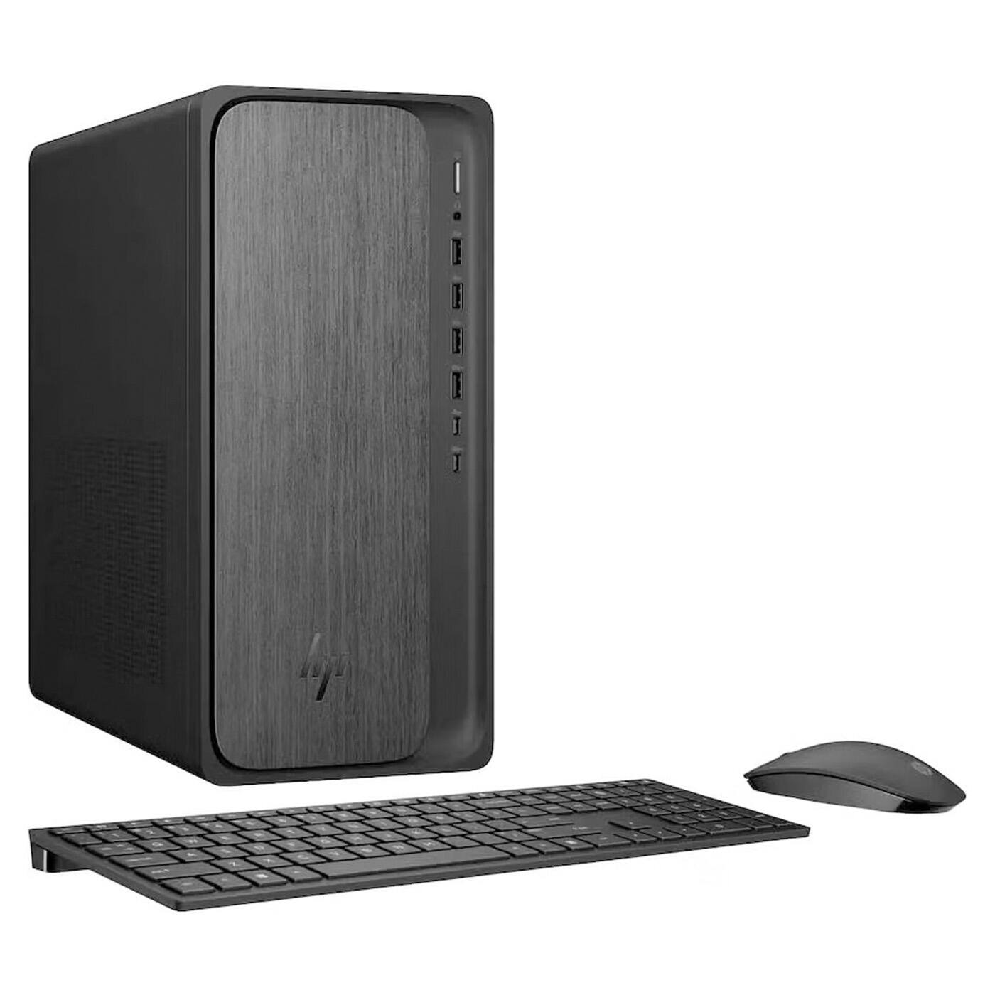 Angle. HP - HP OmniDesk M02 AI Desktop PC - AMD Ryzen 7 8700G, 32GB RAM, 1TB SSD, RTX 5060 Ti 16GB, Windows 11 Home, Gray Wood - Gray Wood.