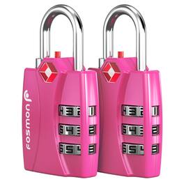 Fosmon - 2 Pack TSA Locks for Luggage, Padlock Combination Lock Easy to Set TSA Luggage Locks TSA Approved - Pink