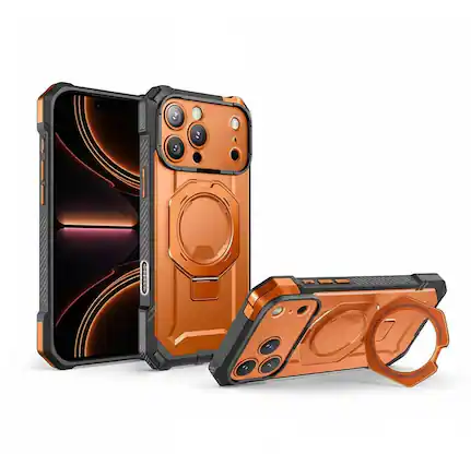 Front. FINEAK - Unicorn Beetle Grip iPhone 17 Pro MagSafe Case - Military-Grade Drop Protection, Kickstand + Camera Cover, Coral - Translucent Coral.