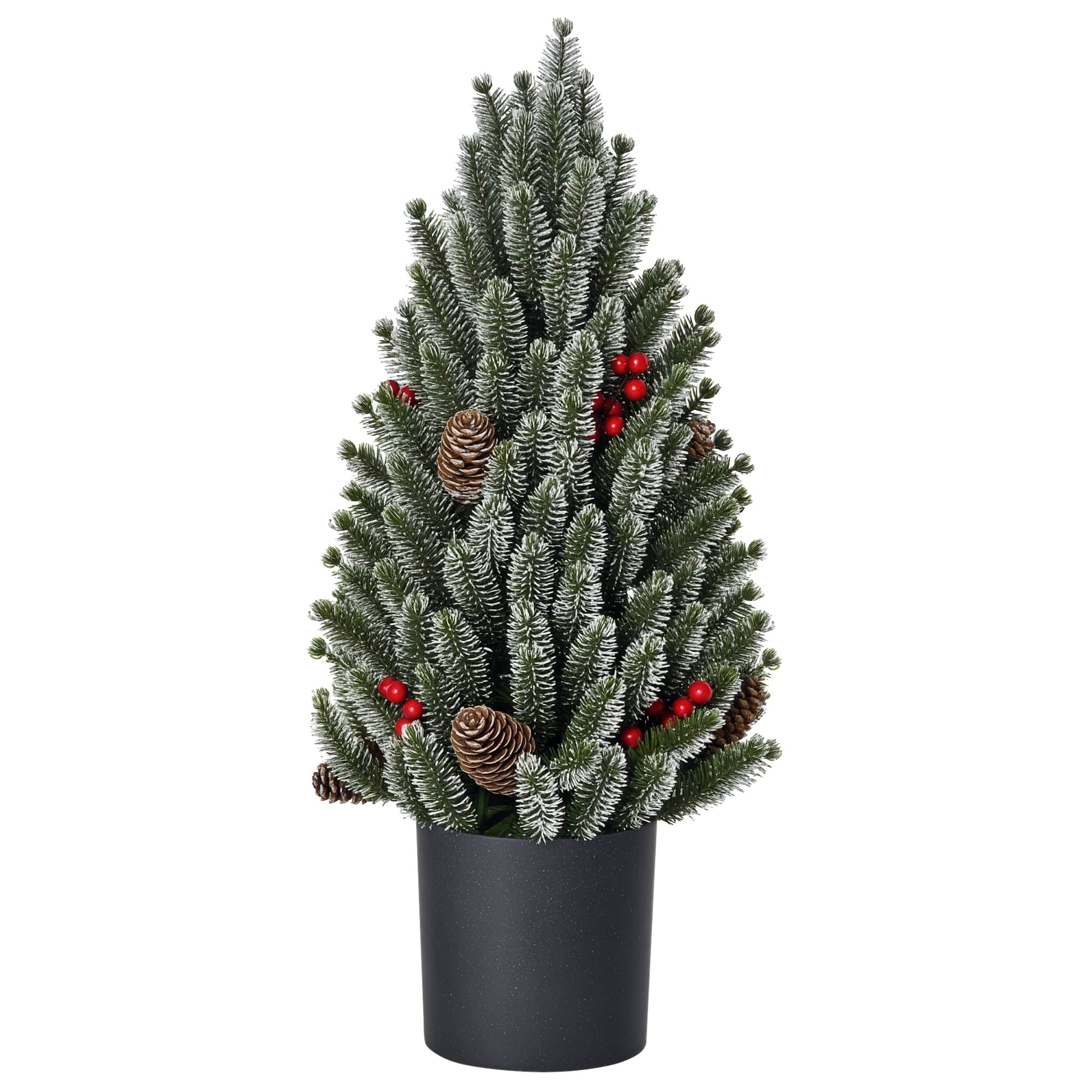 Homcom - Unlit Miniature Snow-Flocked Tabletop Artificial Christmas Tree, Pine Cones and Berries - Green