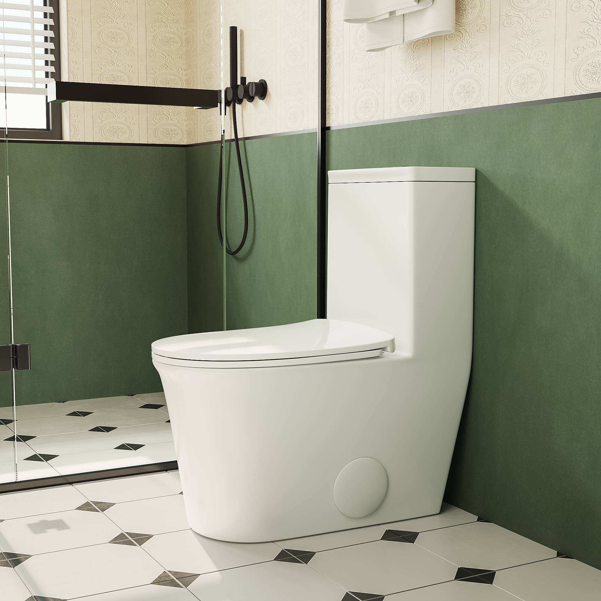 Angle. Bothwa Home - T053 One‑Piece Elongated Modern Compact Design Toilet - White.