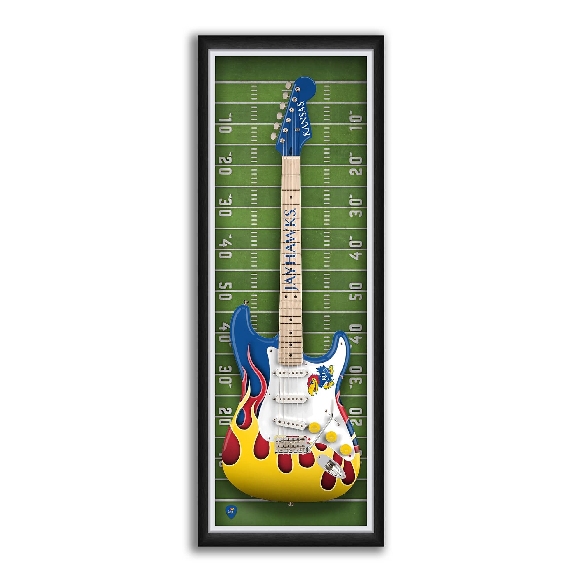 Sporticulture - Kansas Jayhawks 14" x 37" Electric Guitar Framed Art Print - Blue