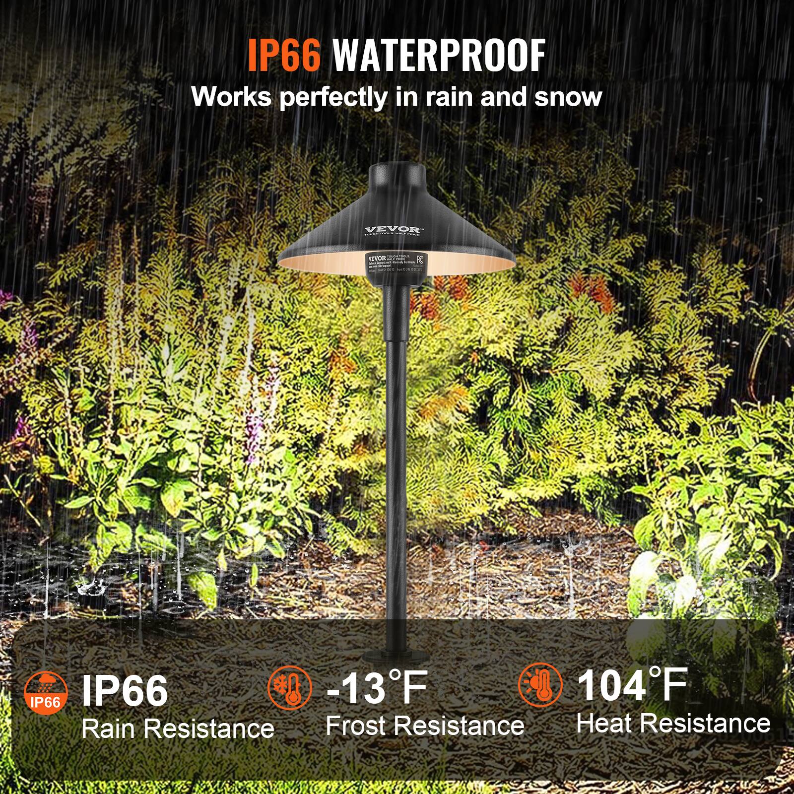 IP66 WATERPROOF  
Works perfectly in rain and snow  

IP66  
Rain Resistance  

-13°F  
Frost Resistance  

104°F  
Heat Resistance