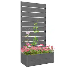 Outsunny - Planter for Climbing Plants, Raised Garden Bed with Trellis, Planter Box for Outdoor - Gray