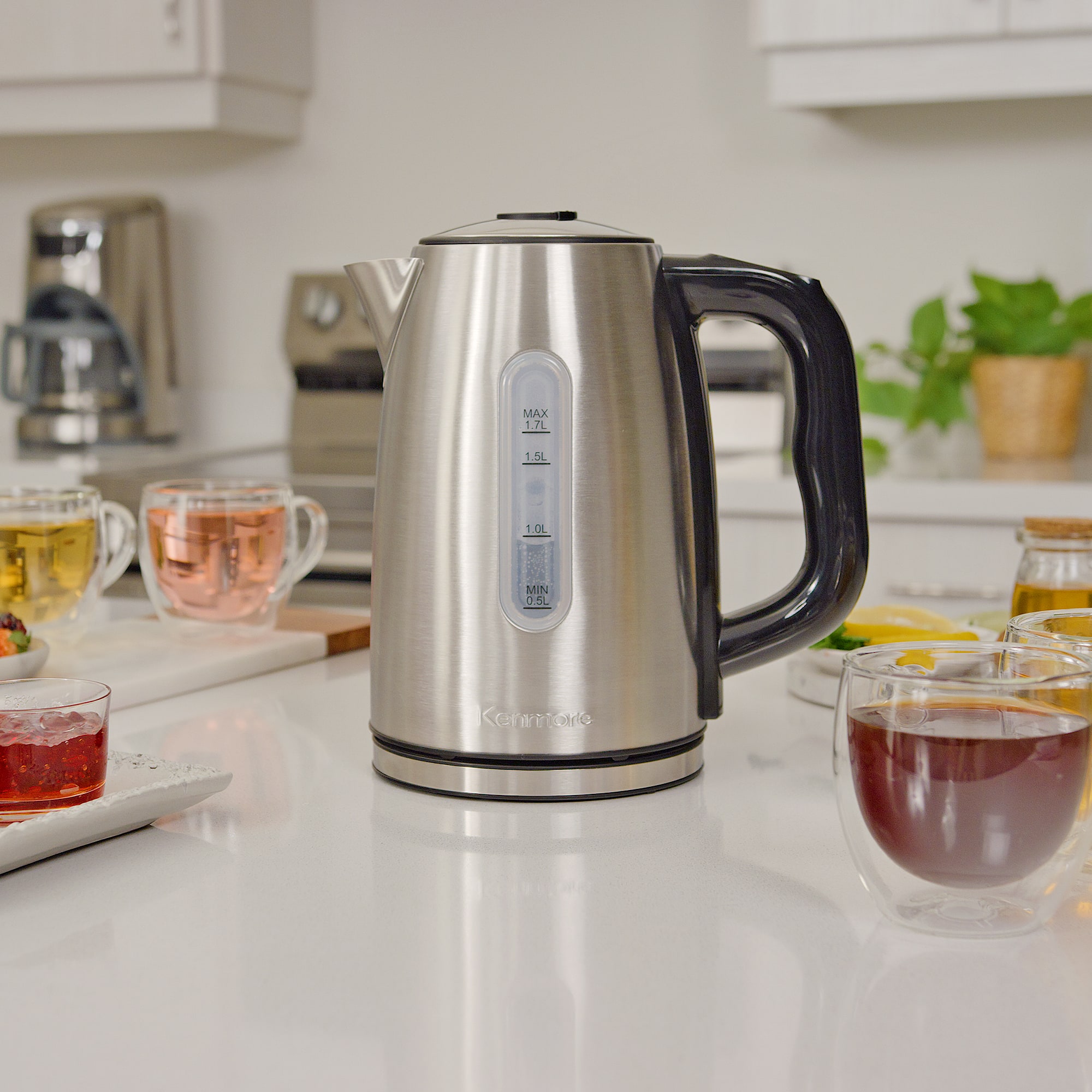 Kenmore - 1.7L Cordless Electric Kettle w/ 6 Temperature Pre-Sets, Stainless Steel Teakettle - Black/Silver price history on PriceWatchPro