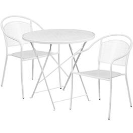 Emma + Oliver - Commercial Grade 30" Round Metal Folding Patio Table Set w/ 2 Round Back Chairs - White