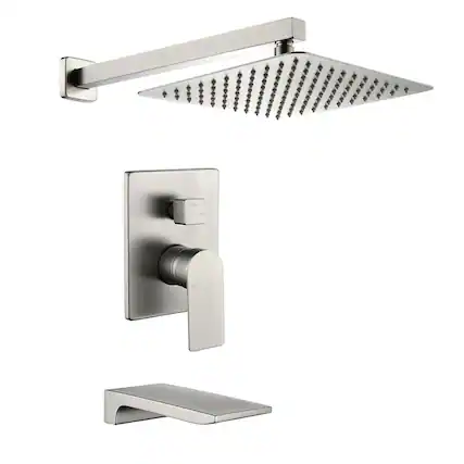 Front. Boyel Living - Brushed Nickel 10-Inch Rain Shower System Brass SUS304 2-Function Valve Waterfall Spout cUPC - Brushed Nickel.