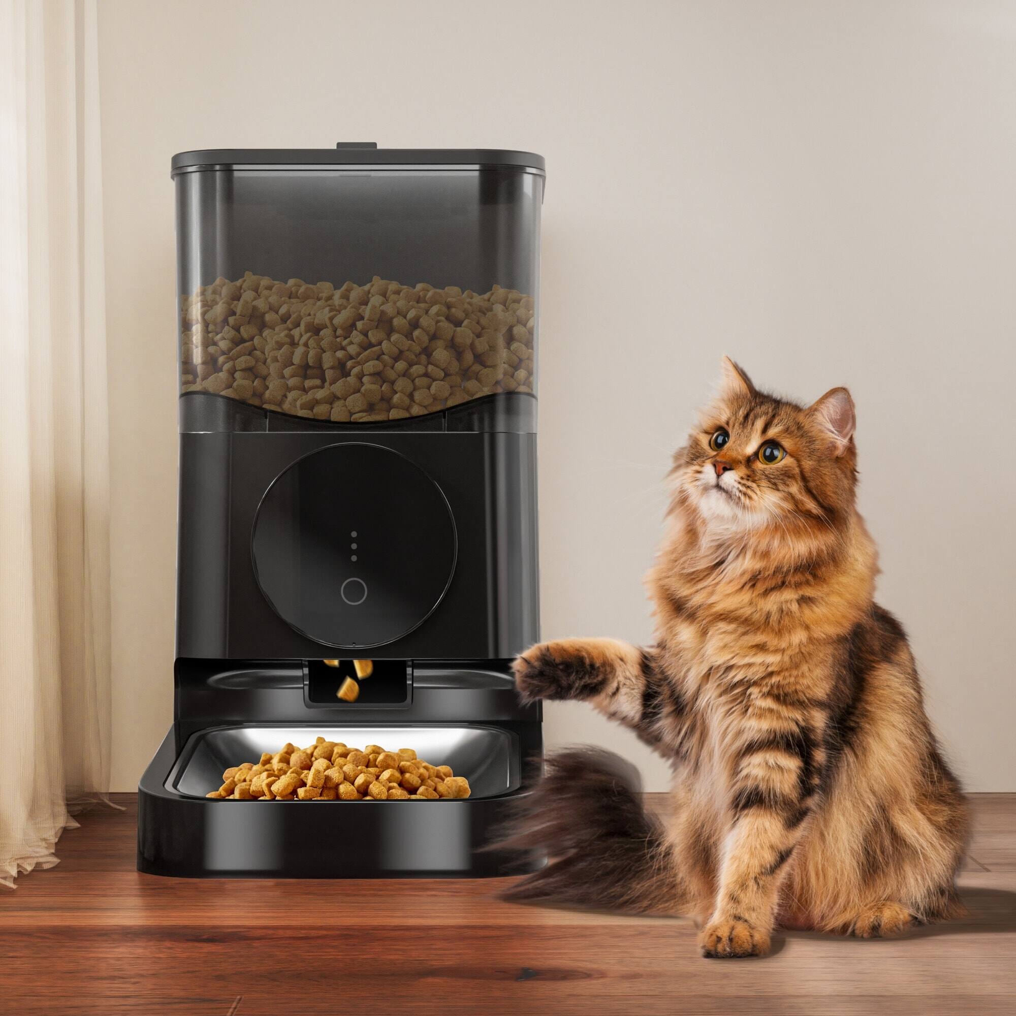 Alt View 5. U-HOMY - 4L Automatic Pet Feeder with APP Control, Dual Power Supply, and Stainless Steel Bowl for Cats & Small Dogs - Black.