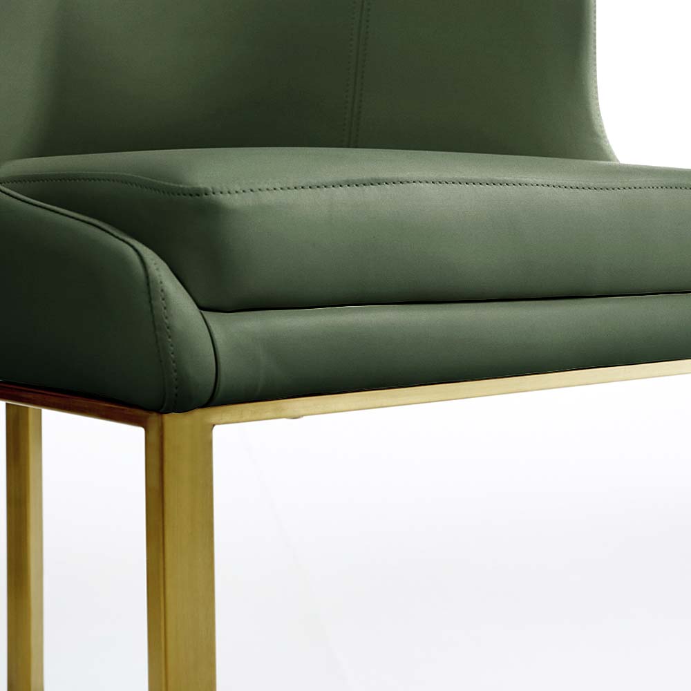 Alt View 4. POVISON - Modern Luxury Upholstered Green Dining Chairs Set of 2, Boucle Dining Chairs, Low Back Dining Chairs with Gold Legs - Green PU Leather.