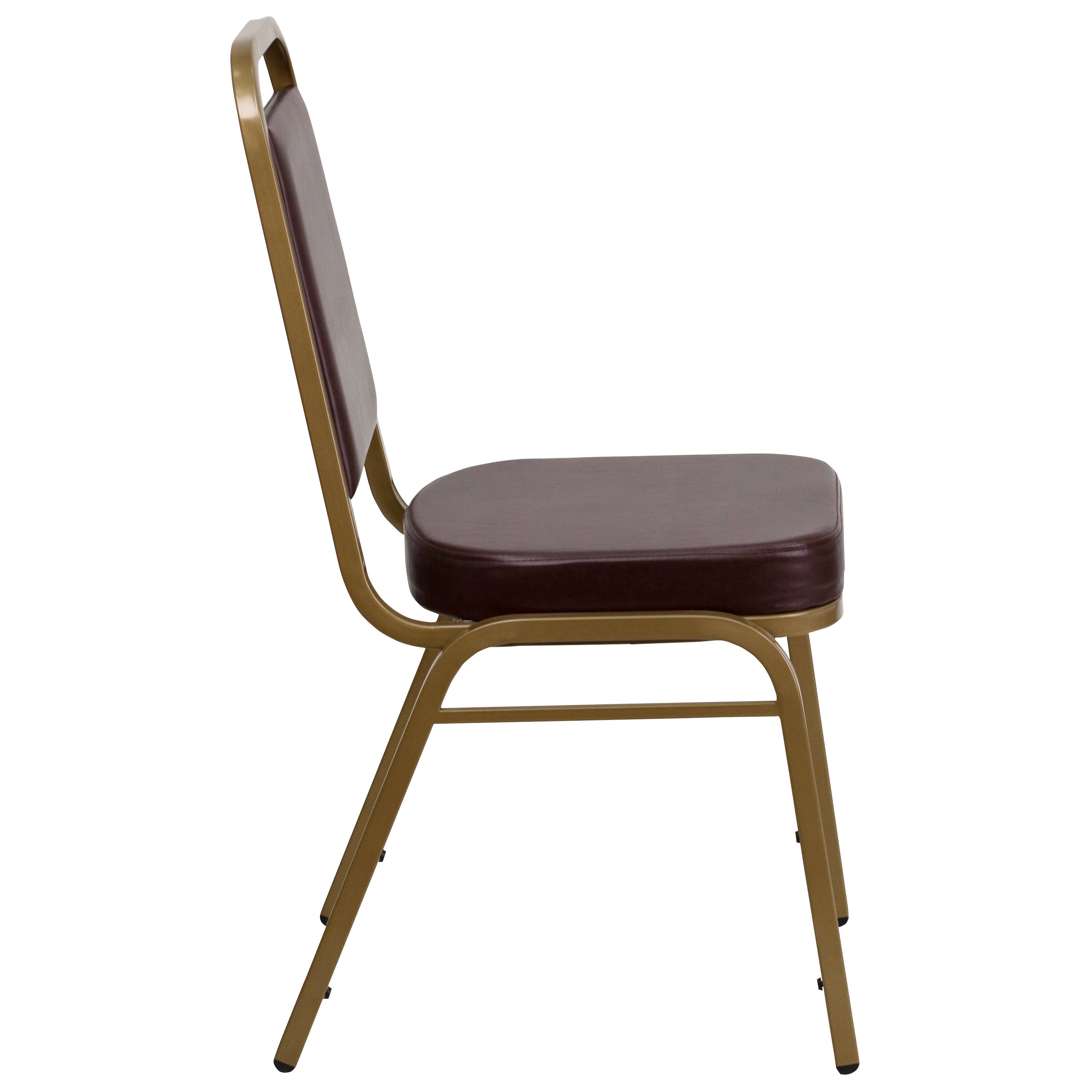 Alt View 15. Alamont Home - HERCULES Series Trapezoidal Back Stacking Banquet Chair with 2.5" Thick Seat - Brown Vinyl/Gold Frame.