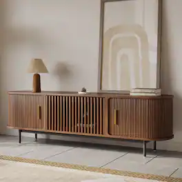 POVISON - 71"Mid-Century Modern Tambour Door TV Stand - Walnut