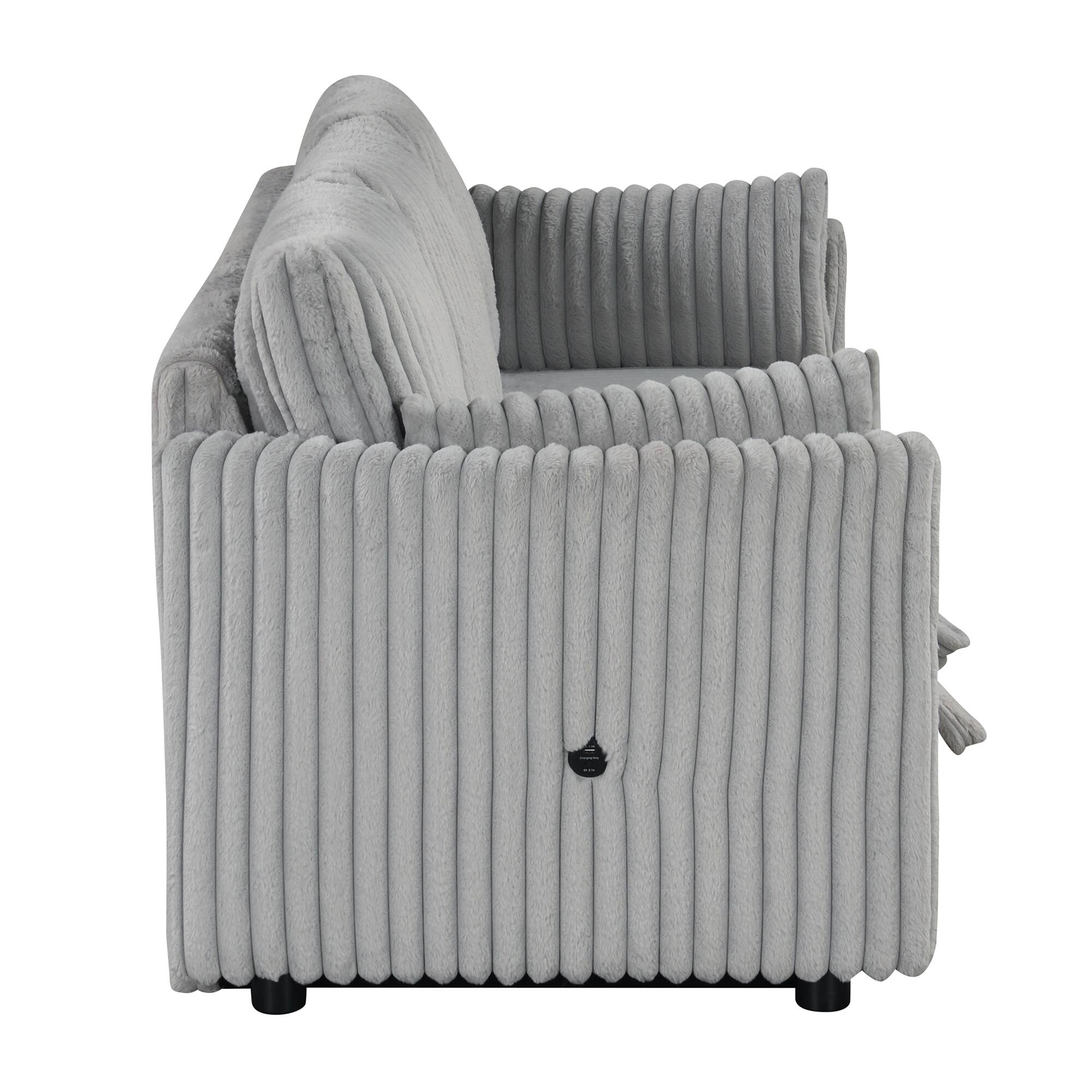 Alt View 5. Vaczon - 3‑Seat Sleeper Sectional Sofa with Pull-Out Bed, USB Charging & 2 Pillows Convertible Sofa for Living Room, Apartment - Gray.