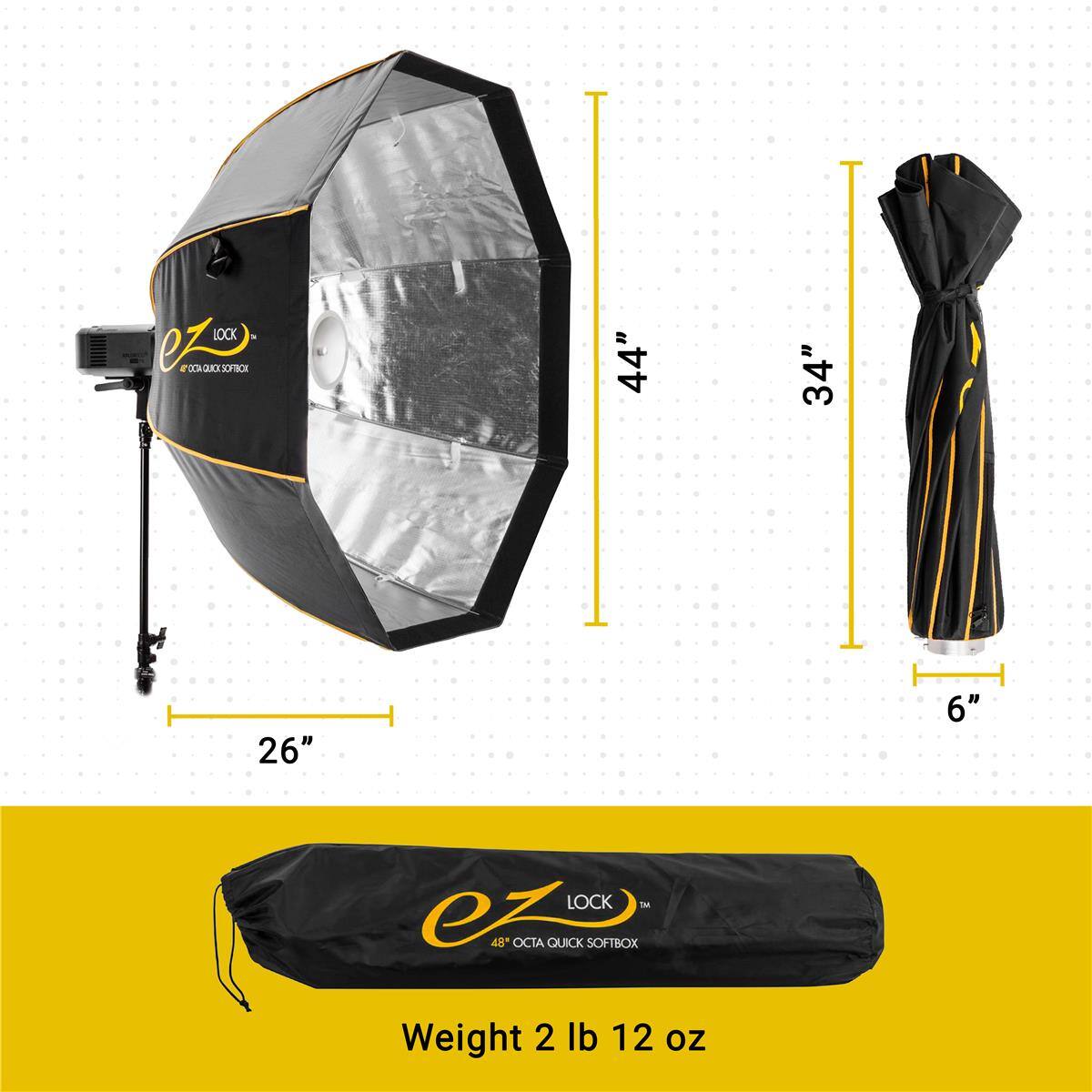 eZ LOCK  
OCTA QUICK SOFTBOX  
44" 34" 26" 6"  
Weight 2 lb 12 oz