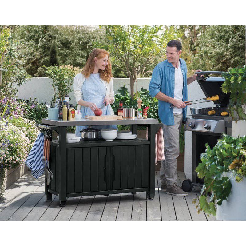 Angle. Hivvago - Outdoor Grill Party Bar Serving Cart with Storage in Graphite Grey - Grey.