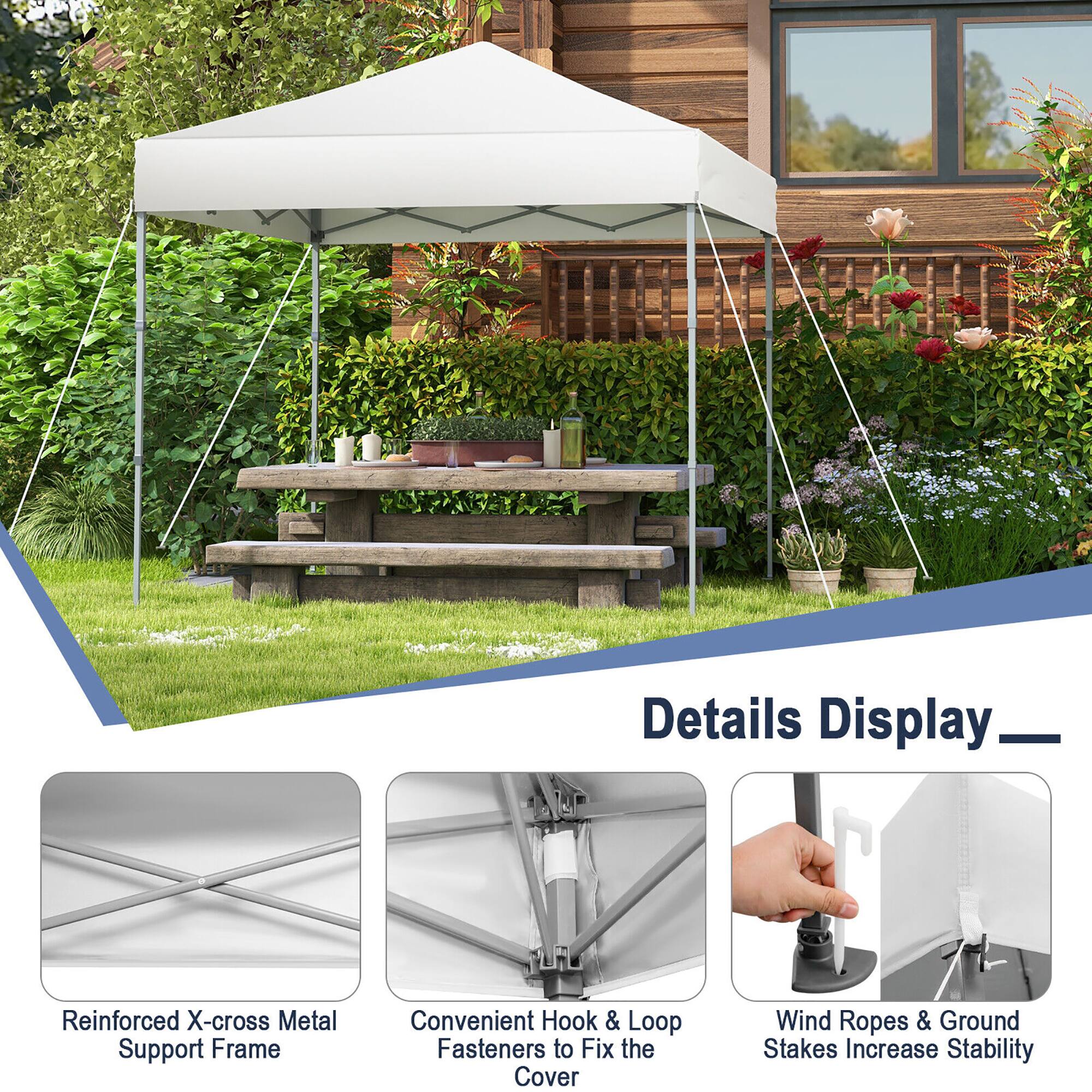 Details Display: Reinforced X-cross Metal Support Frame, Convenient Hook & Loop Fasteners to Fix the Cover, Wind Ropes & Ground Stakes to Increase Stability.