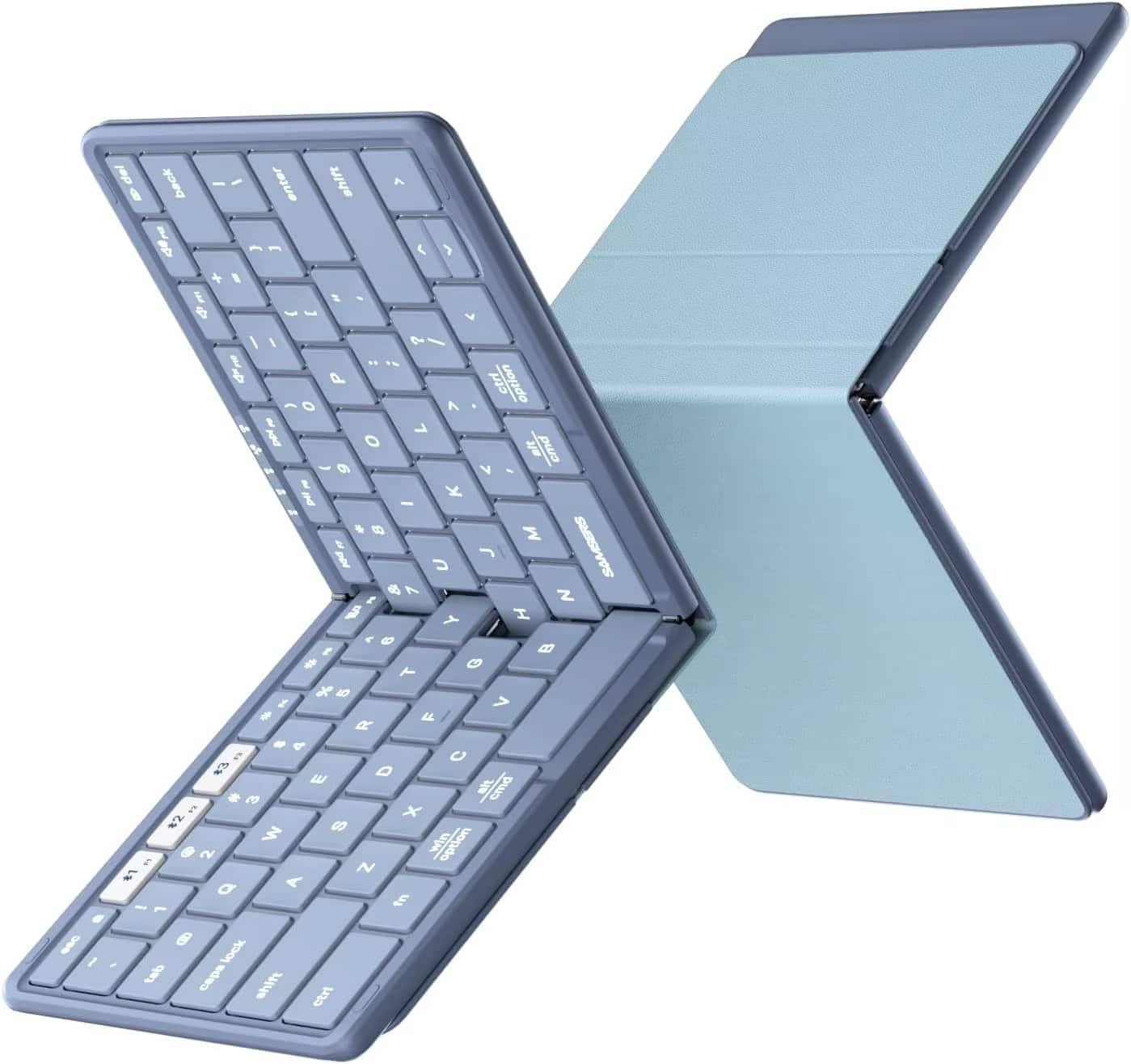 Luckbyte - Full-Size Foldable Bluetooth 5.1 Wireless Keyboard with Protective PU Leather Cover, Portable Slim Design for iPad & PC - Blue