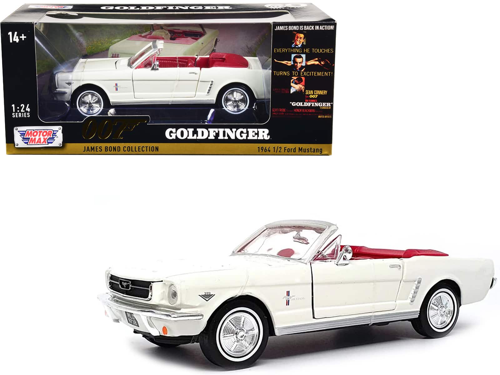 "1964 1/2 Ford Mustang Convertible White w/Red Interior James Bond 007 ""Goldfinger"" 1964 Movie 1/24 Model Car by Motormax" price history on PriceWatchPro