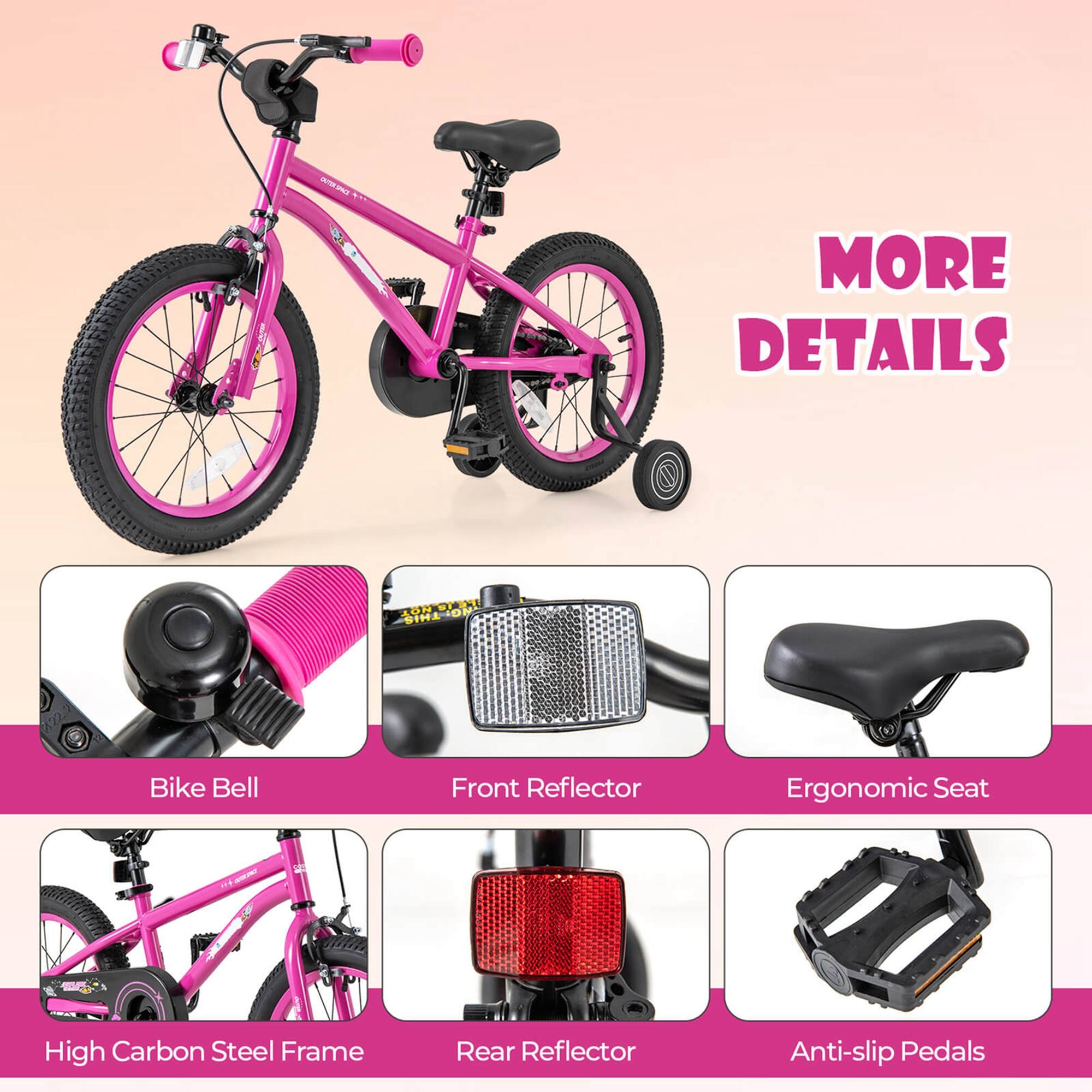 - Bike Bell
- Front Reflector
- Ergonomic Seat
- High Carbon Steel Frame
- Rear Reflector
- Anti-slip Pedals