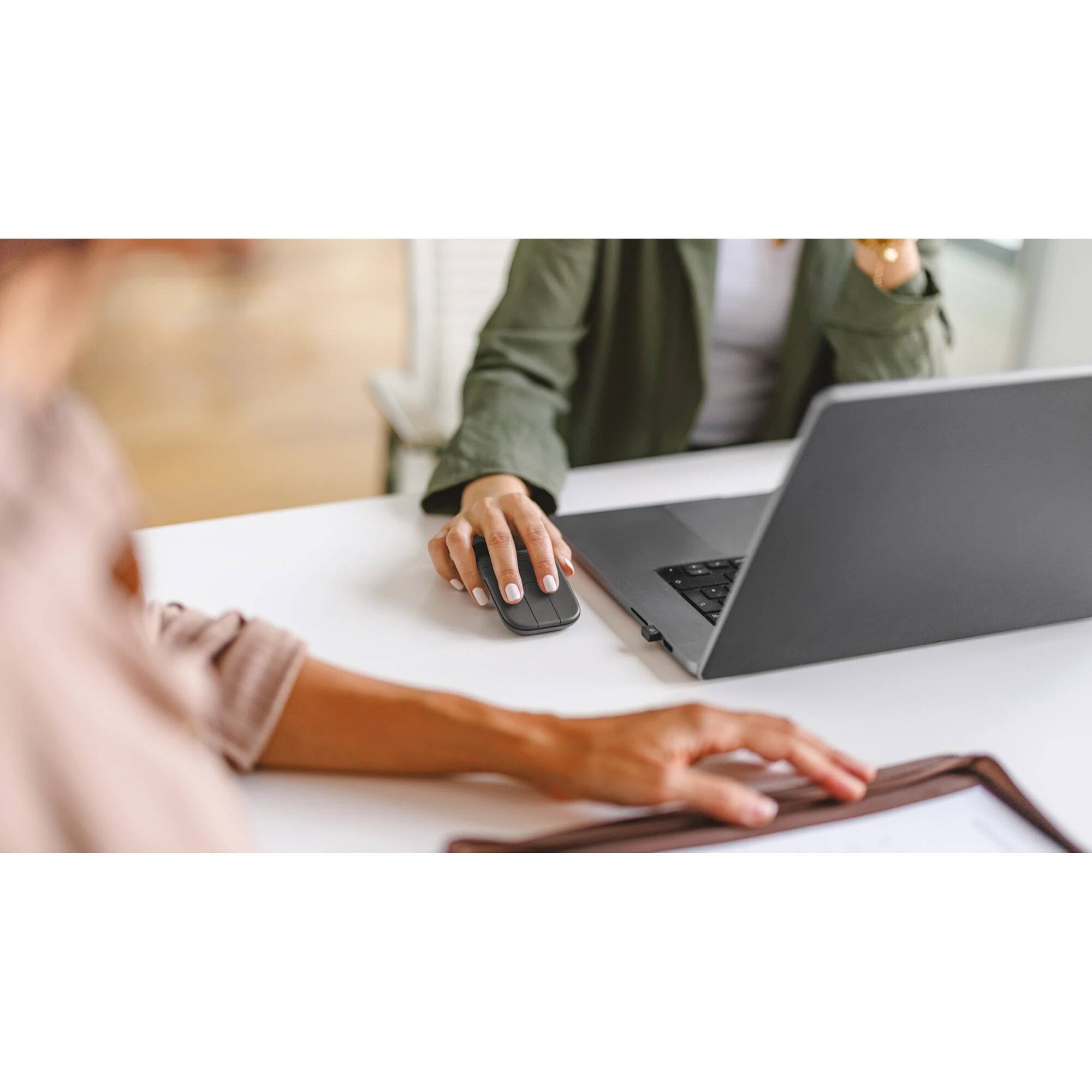 Left. Logitech - Logitech Mobi Fold for Business, Foldable Wireless Mouse with Touch Scroll, Logi Bolt Receiver, Bluetooth - Black.