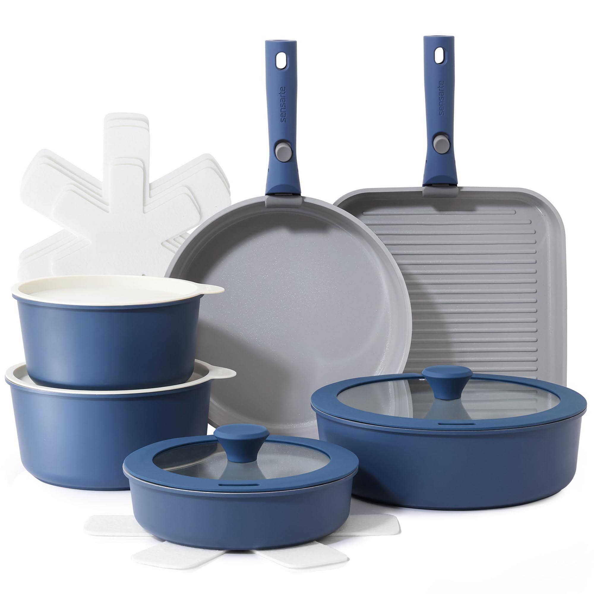 DEL OLMO ASSOCIATES 17pc Stackable Nonstick Cookware Set, Detachable ...