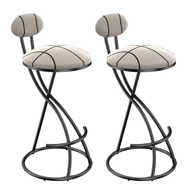 Alt View 5. HTUTWOO - Upholstered Bar Stools Set of 2, Striped Velvet Counter Height Barstools, for Kitchen Island & Living Room - Black.