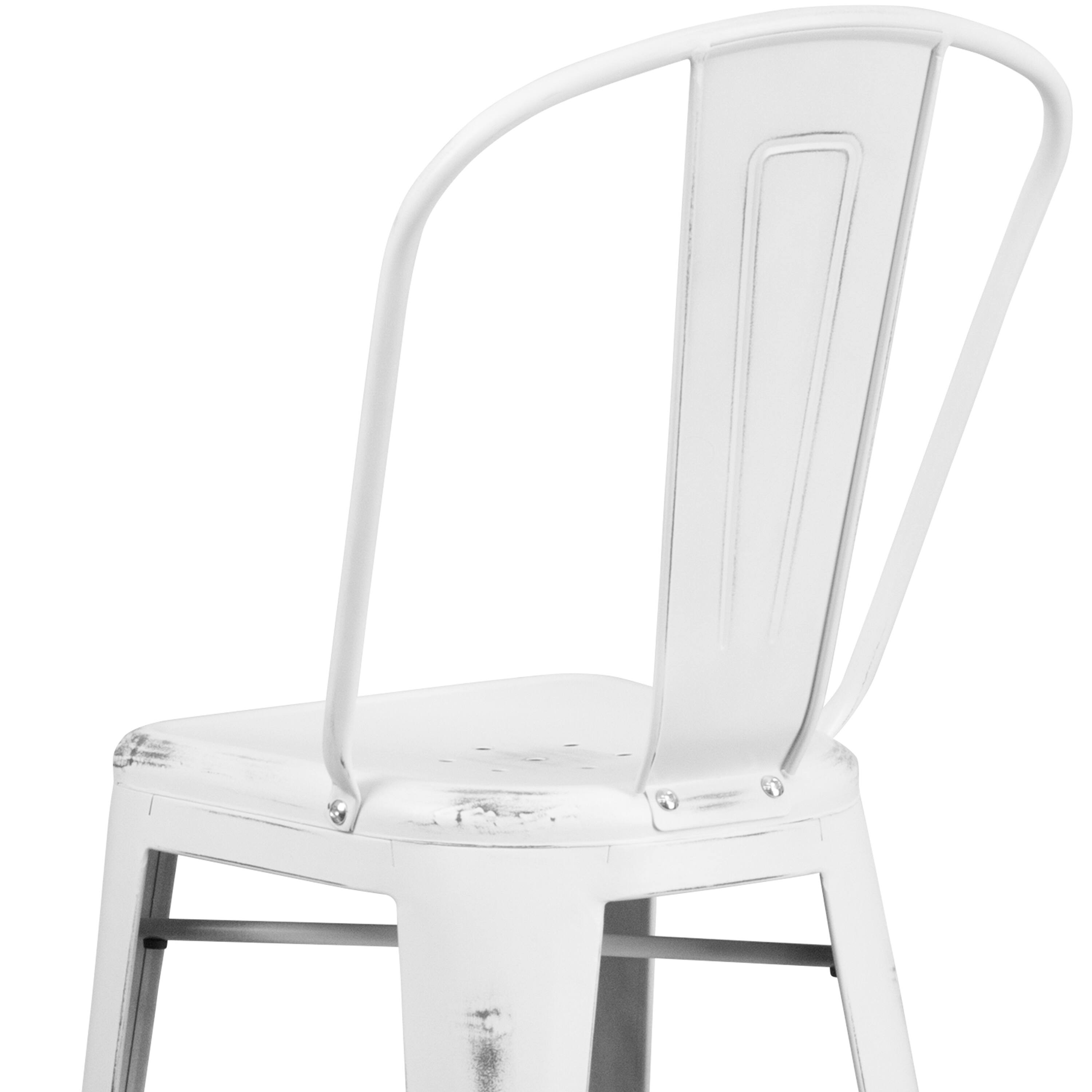 Alt View 10. Emma + Oliver - Commercial Grade 4 Pack 30" High Distressed Metal Indoor-Outdoor Barstool with Back - White.